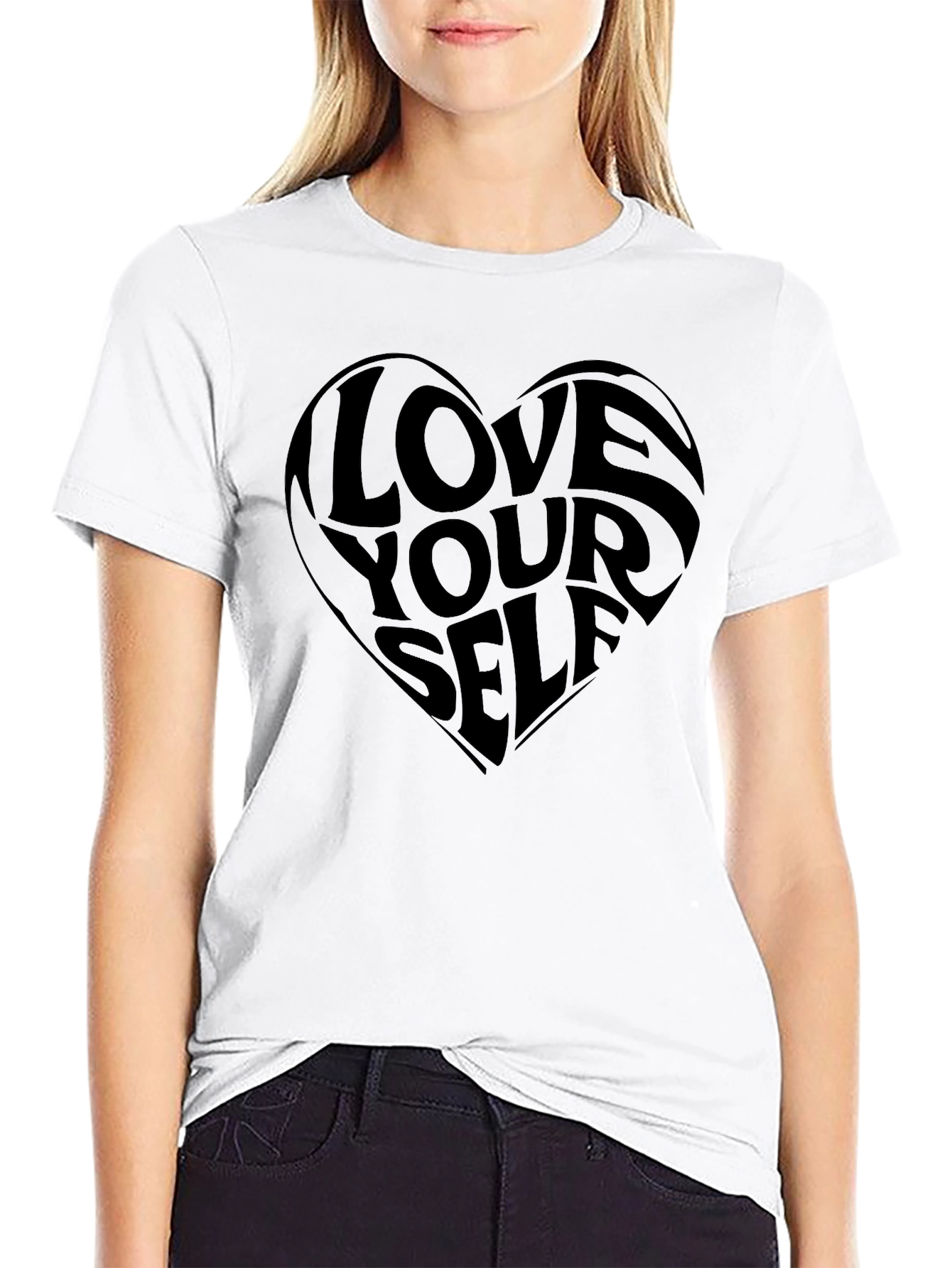 Love Yourself Heart Graphic T-Shirt - Black