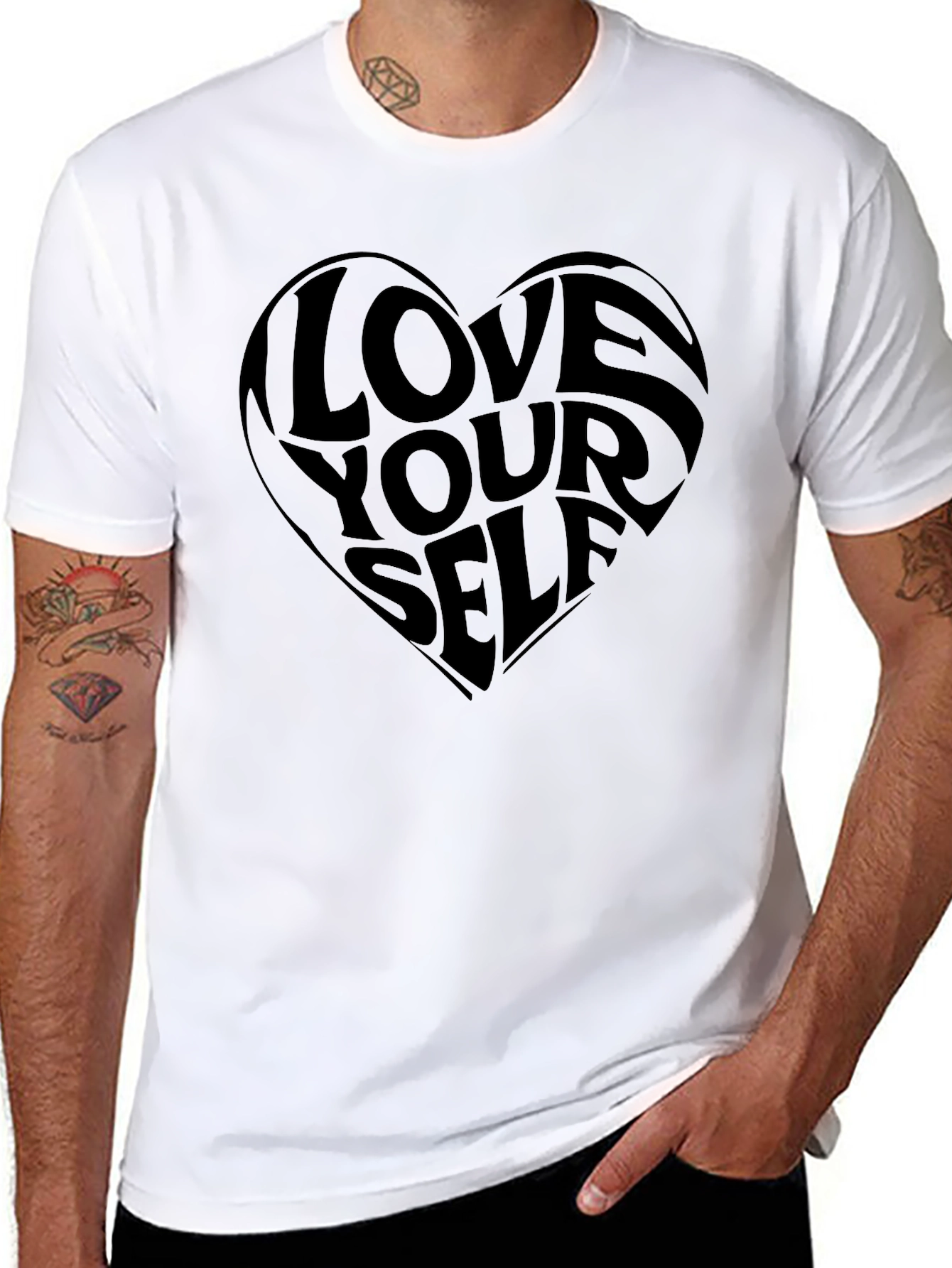 Love Yourself Heart Graphic T-Shirt - Black