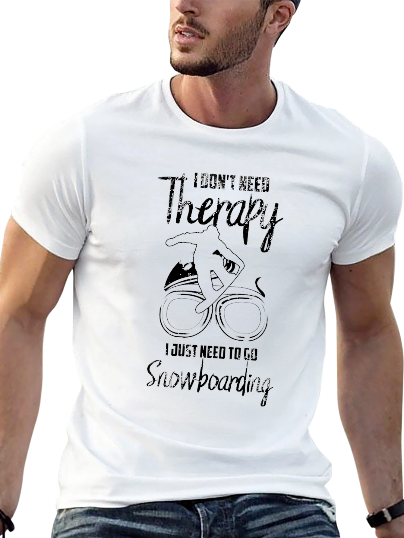 Snowboarding Therapy Black Graphic Tee
