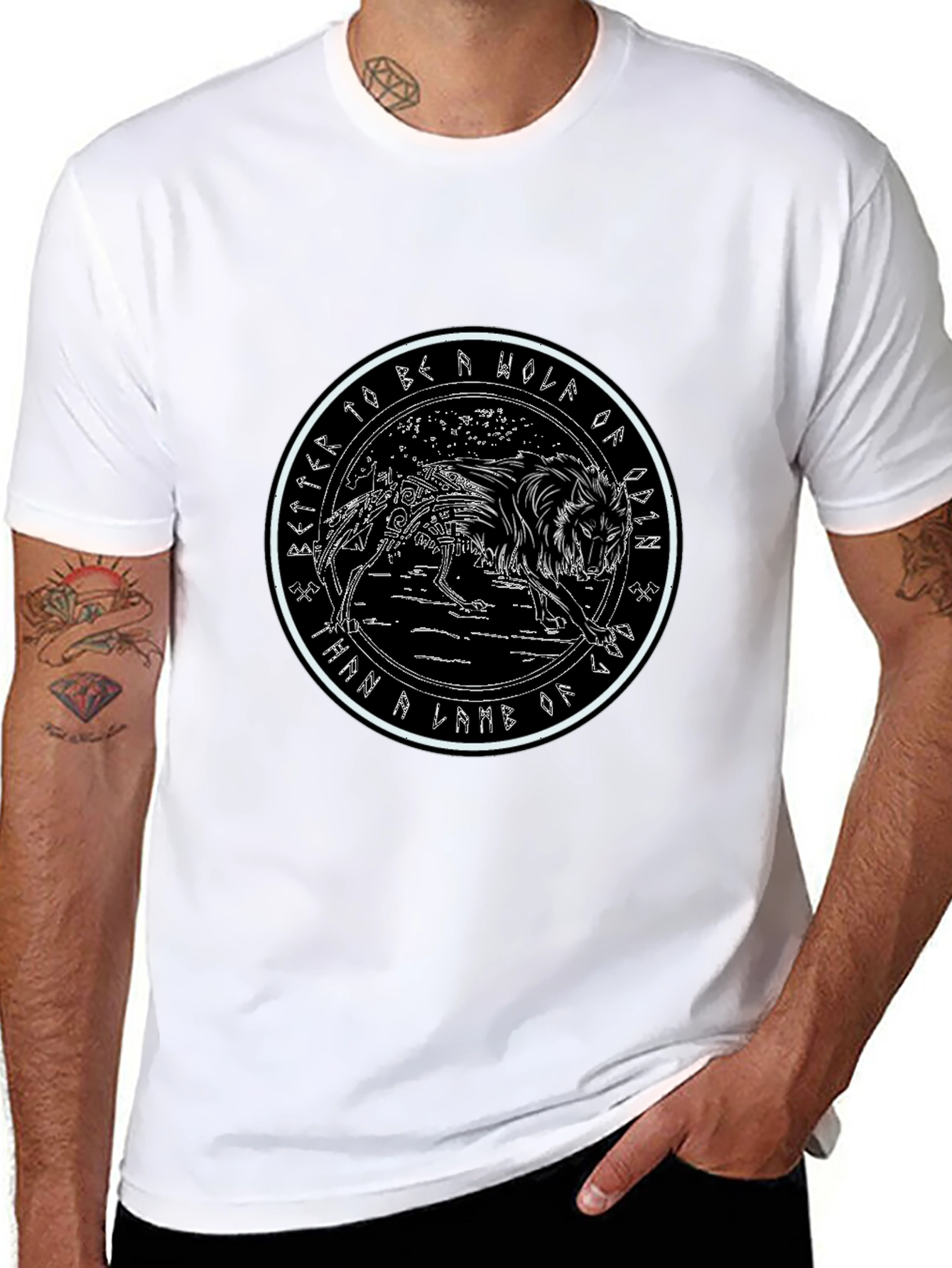 Odin Wolf Graphic T-Shirt - Black