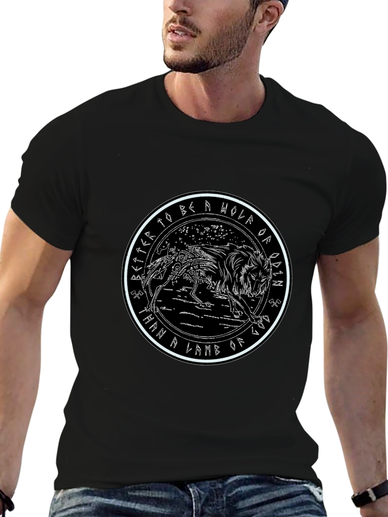 Odin Wolf Graphic T-Shirt - Black