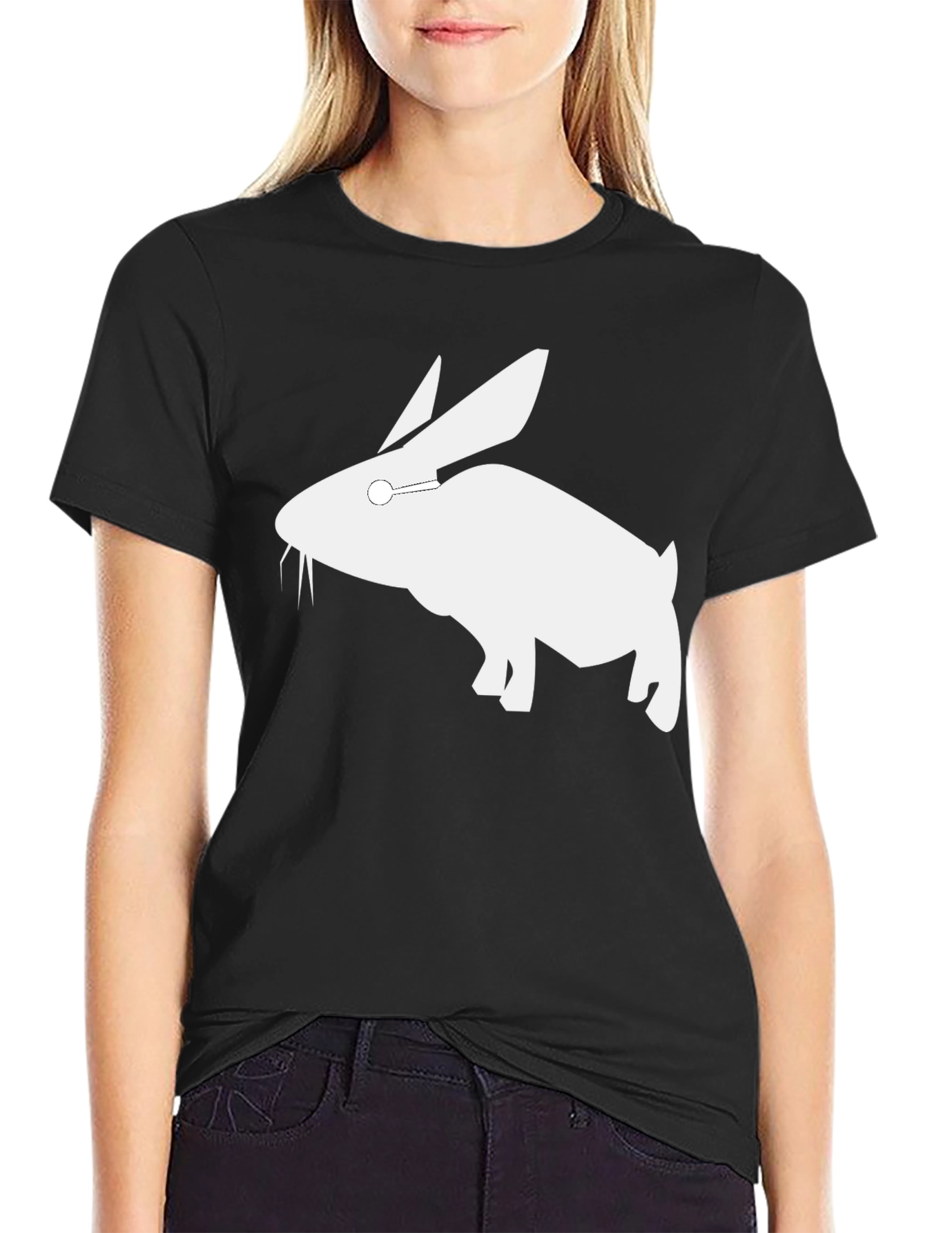 Mens Black T-Shirt with White Rabbit Graphic
