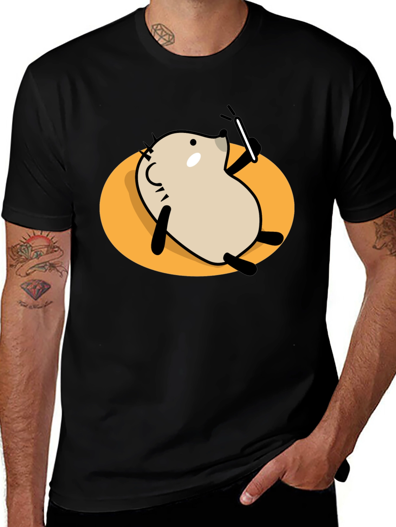 Cool Cartoon Animal Graphic Black T-Shirt
