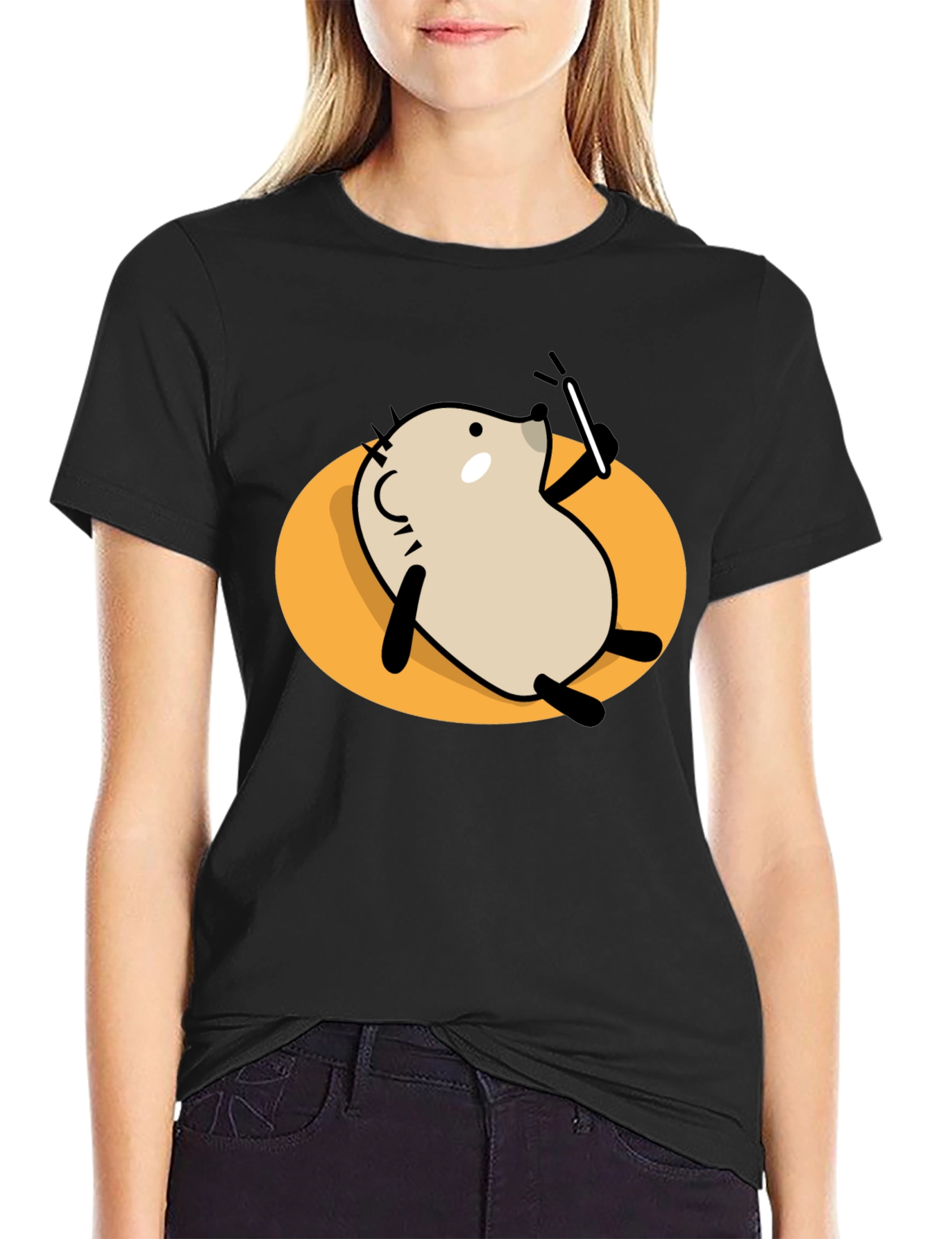 Cool Cartoon Animal Graphic Black T-Shirt