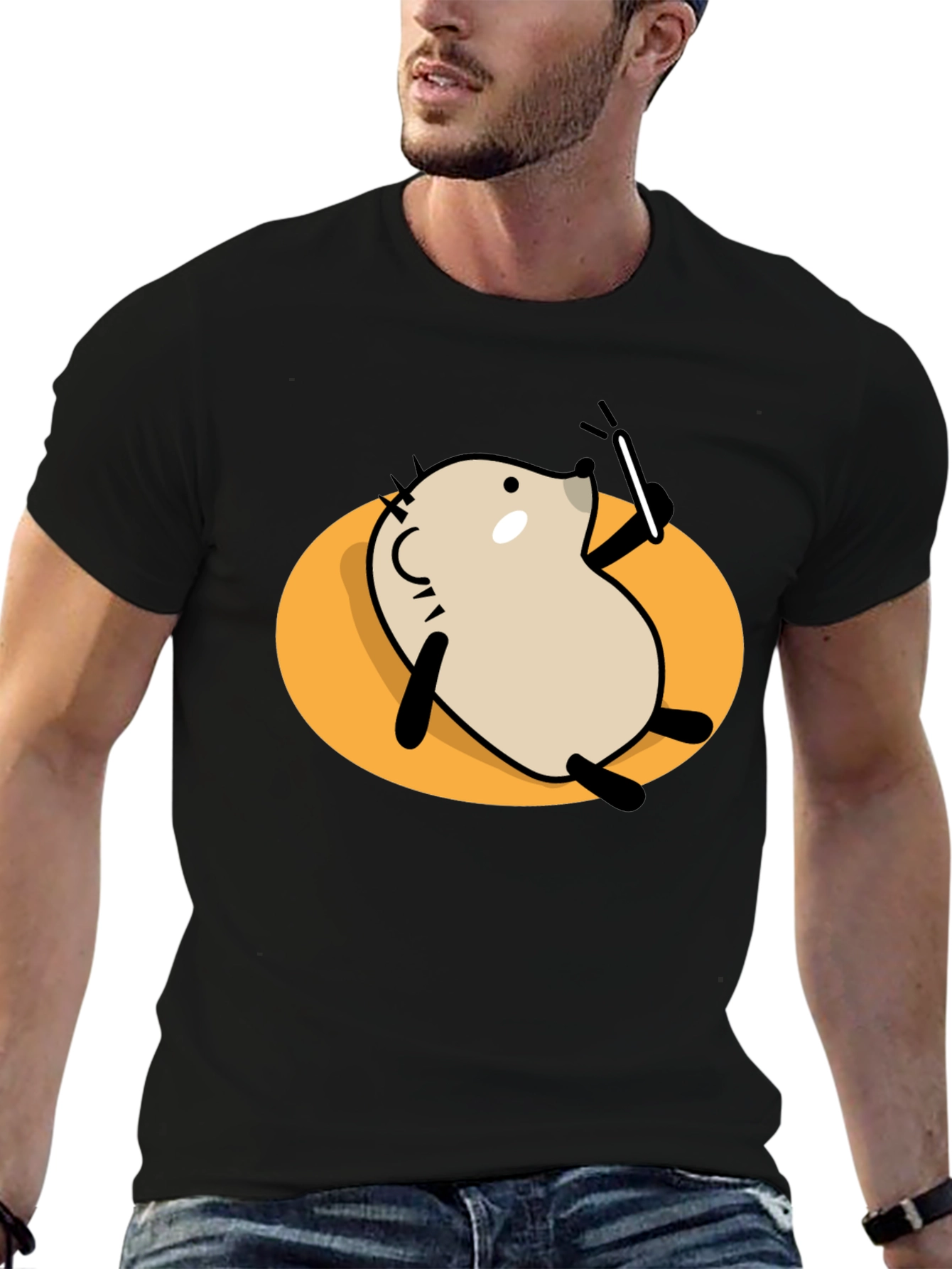 Cool Cartoon Animal Graphic Black T-Shirt