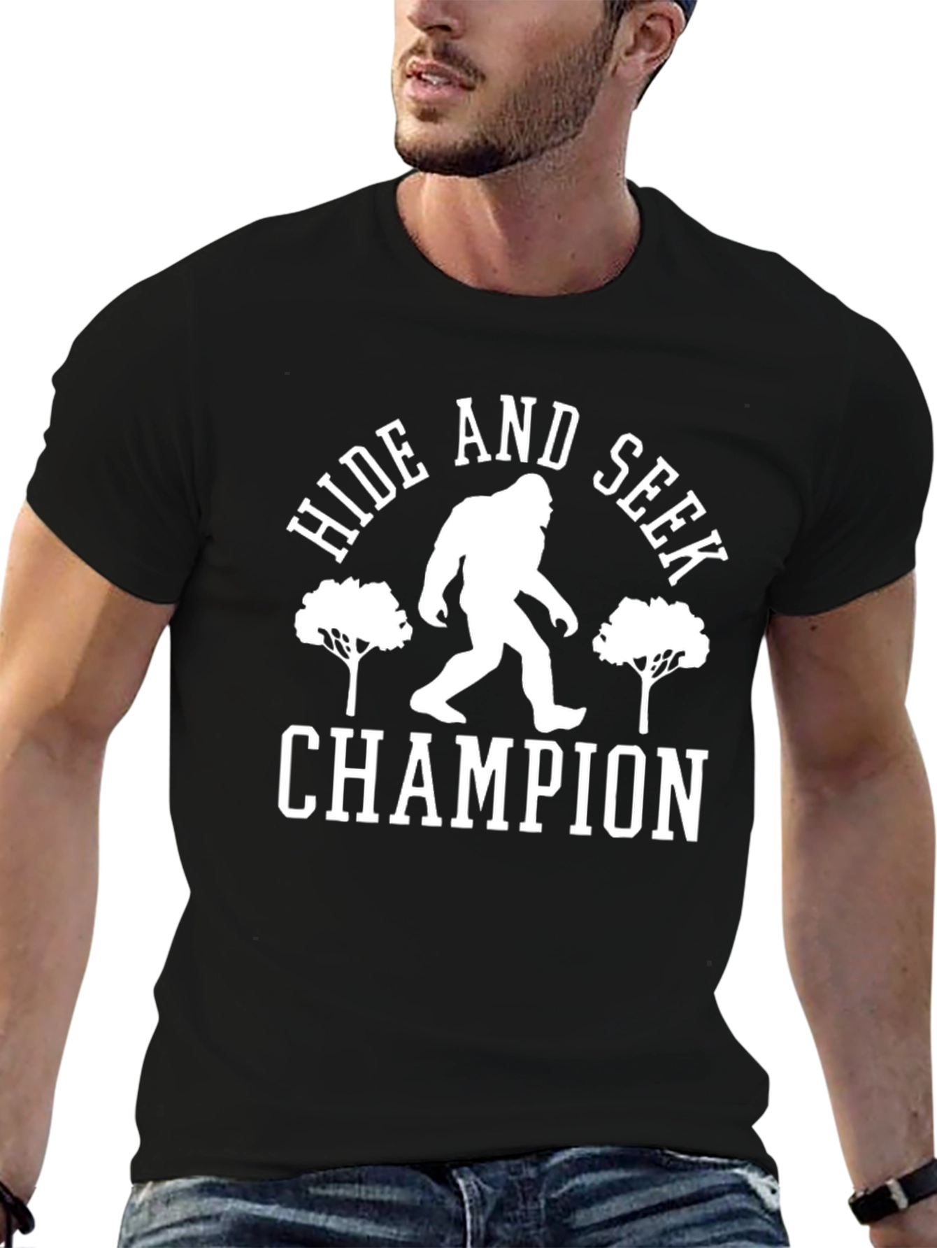 Hide and Seek Champion Black T-Shirt Bigfoot Design