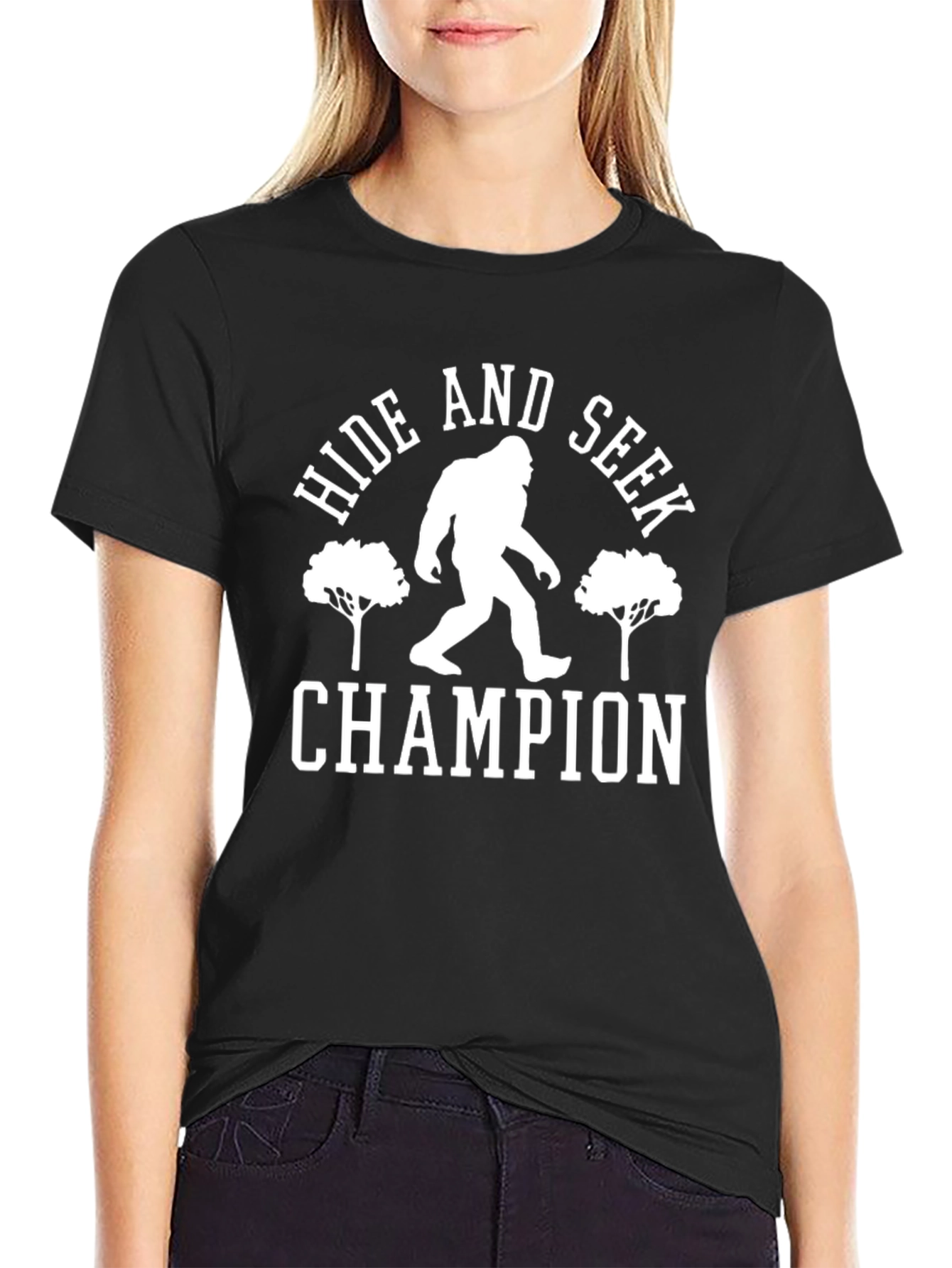 Hide and Seek Champion Black T-Shirt Bigfoot Design