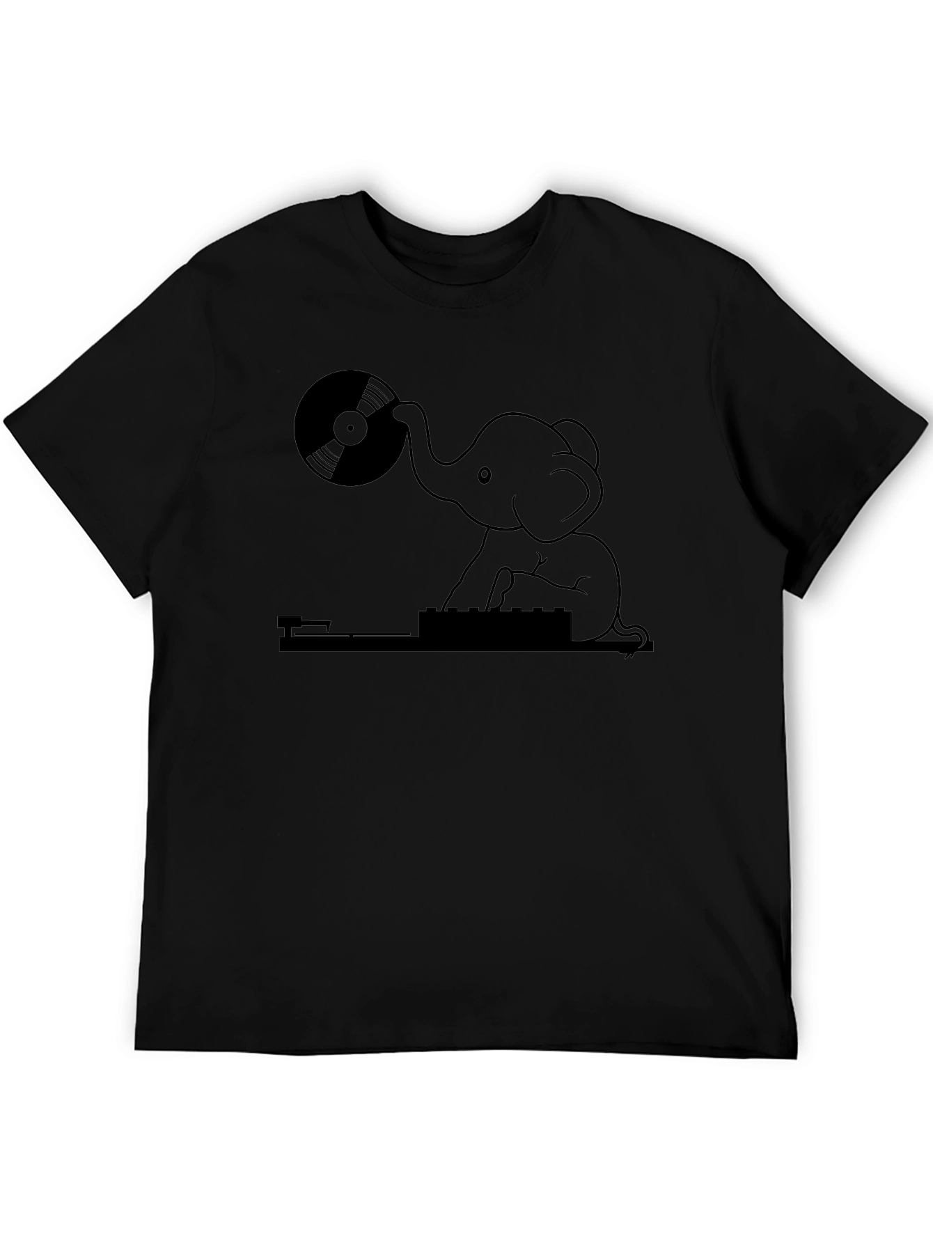 DJ Elephant Graphic Tee - Black Casual T-Shirt