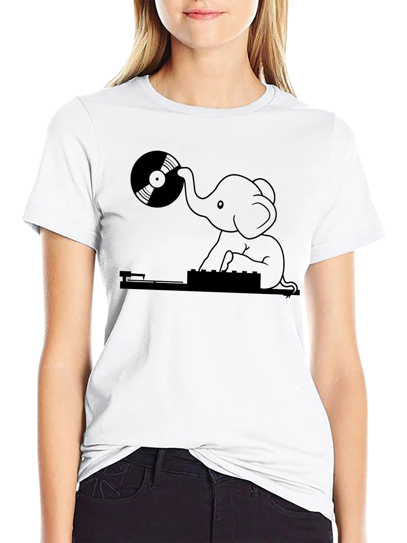 DJ Elephant Graphic Tee - Black Casual T-Shirt