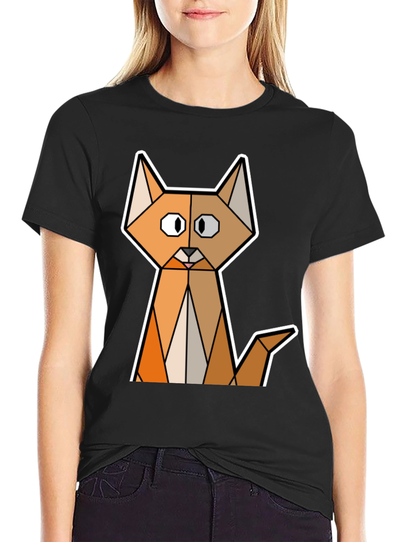 Geometric Cat T-Shirt - Modern Graphic Tee