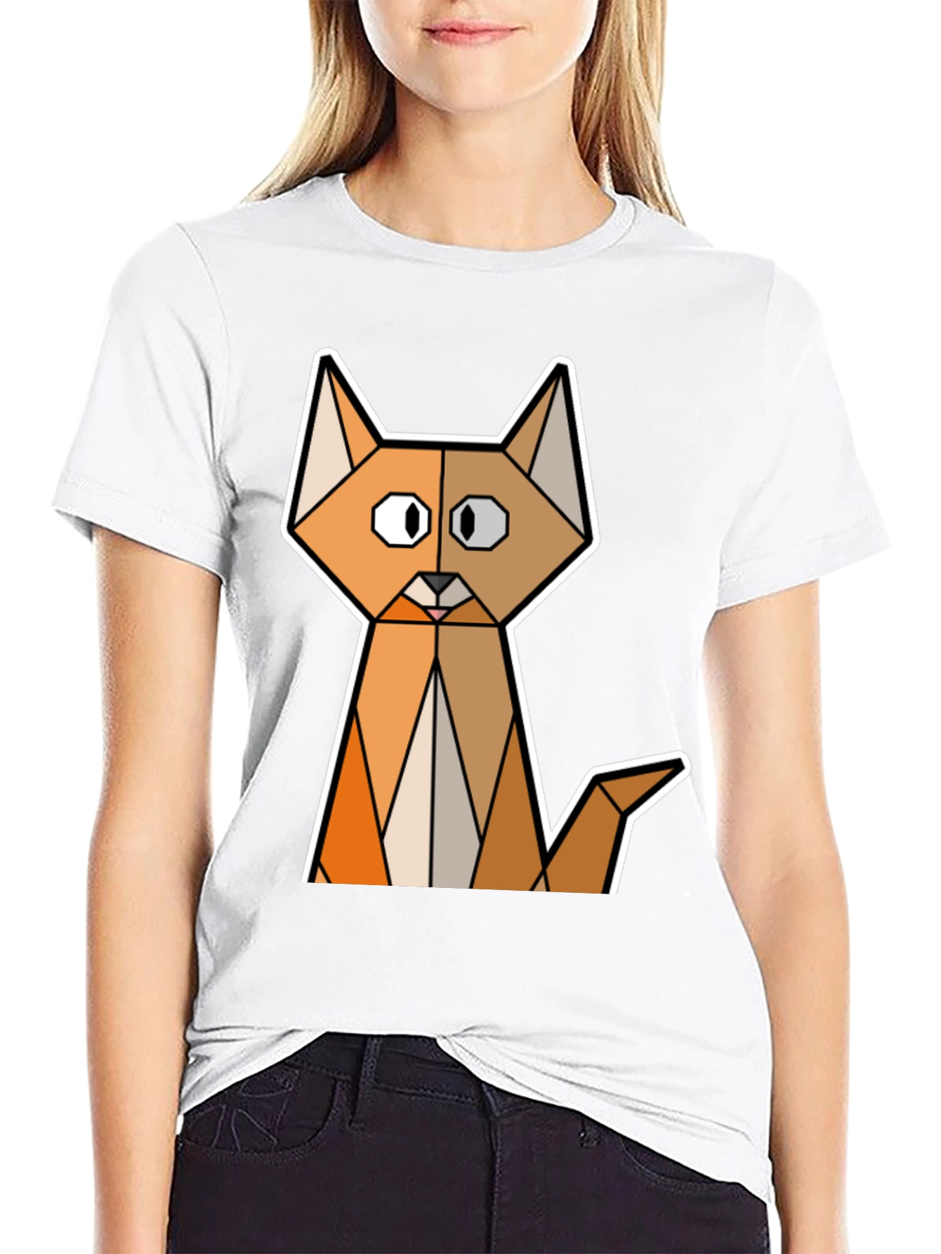 Geometric Cat T-Shirt - Modern Graphic Tee