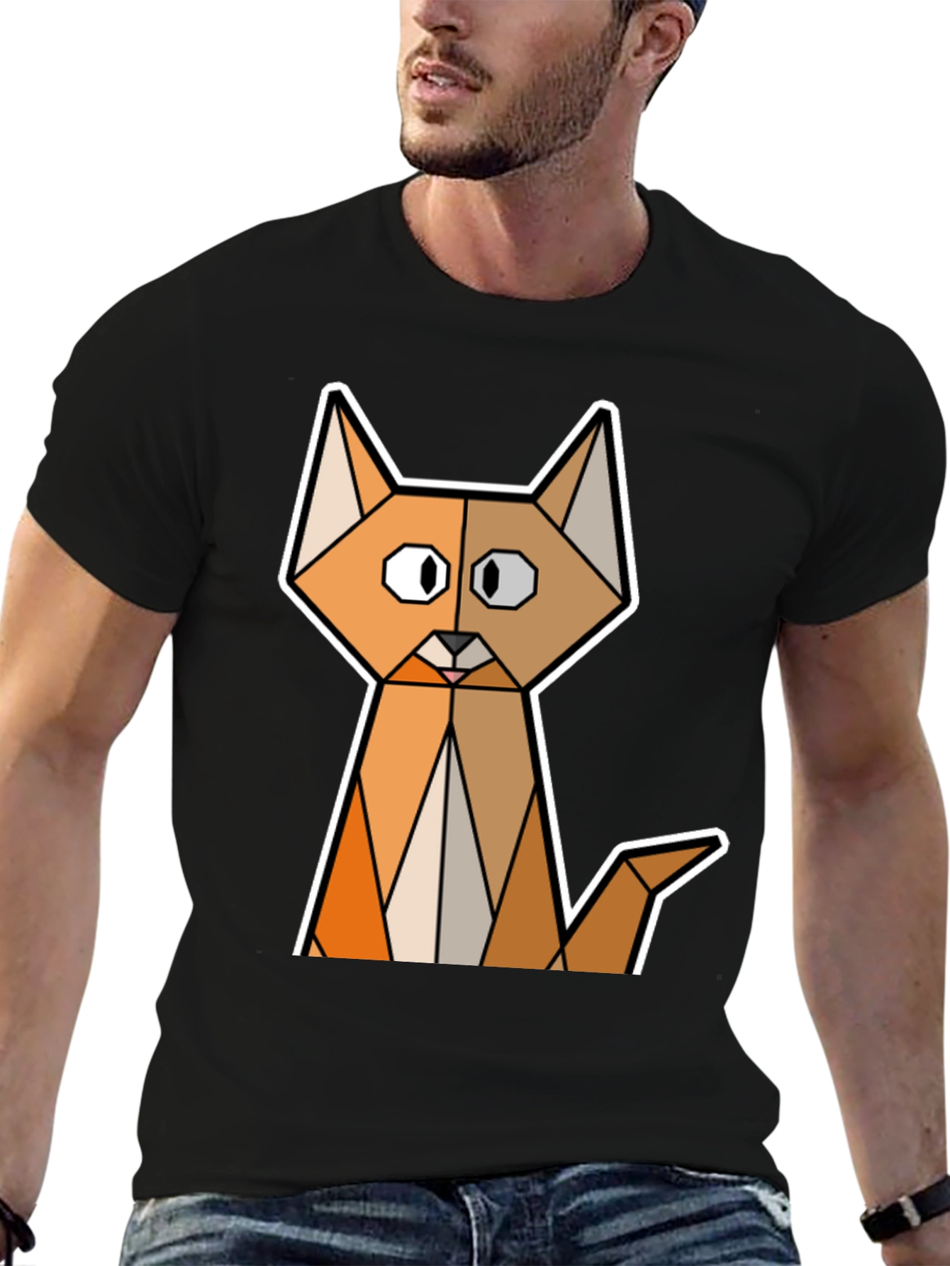 Geometric Cat T-Shirt - Modern Graphic Tee