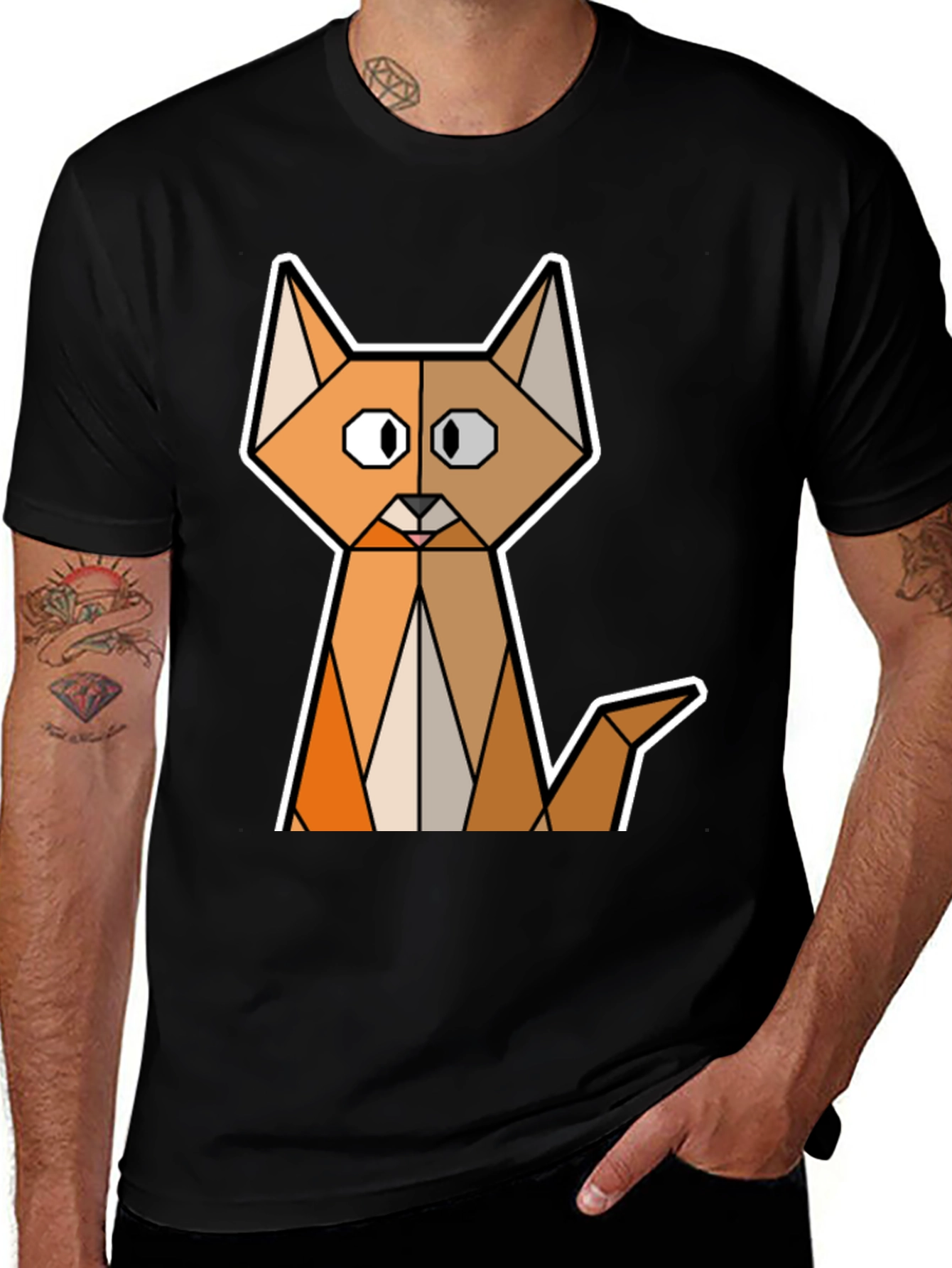Geometric Cat T-Shirt - Modern Graphic Tee