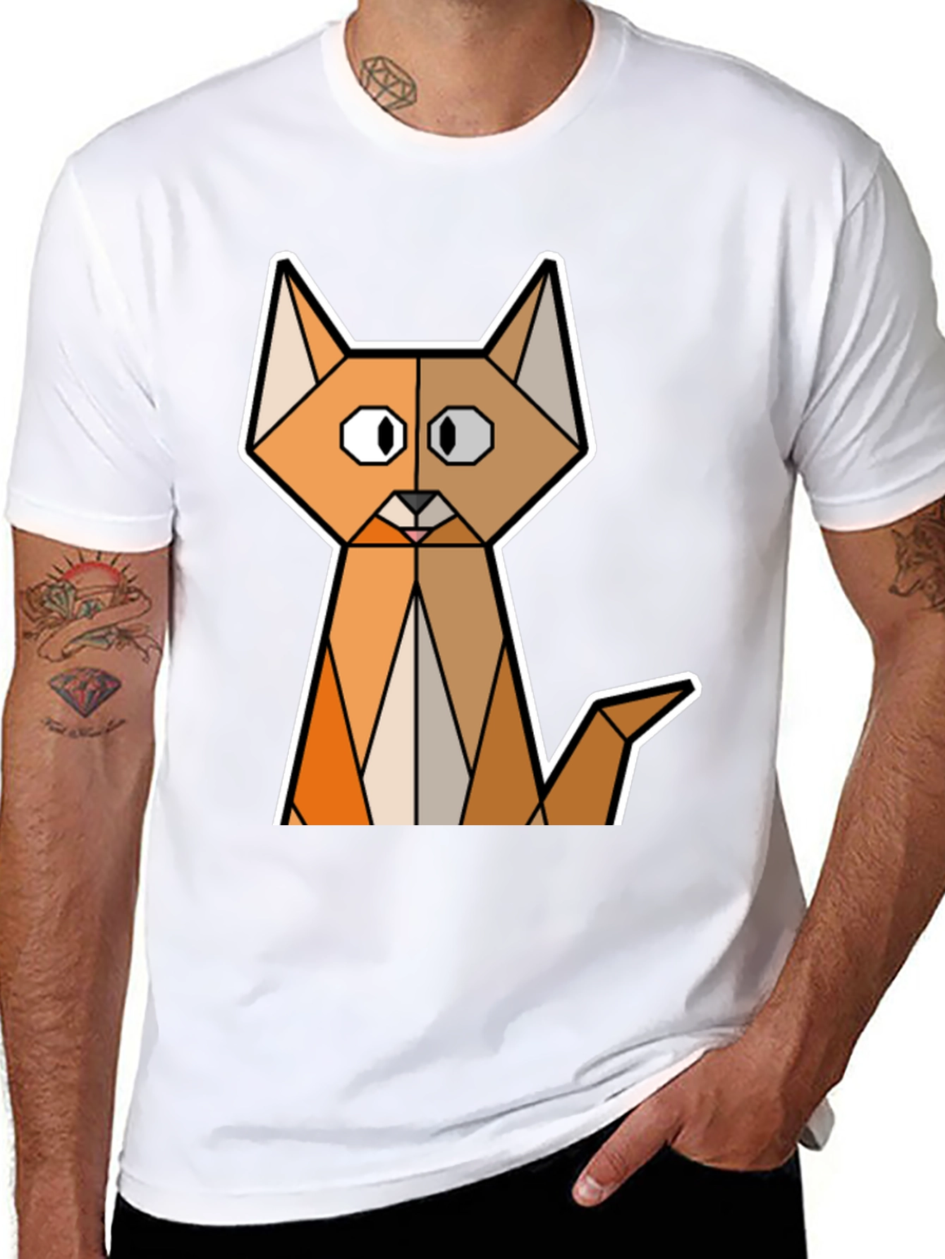 Geometric Cat T-Shirt - Modern Graphic Tee