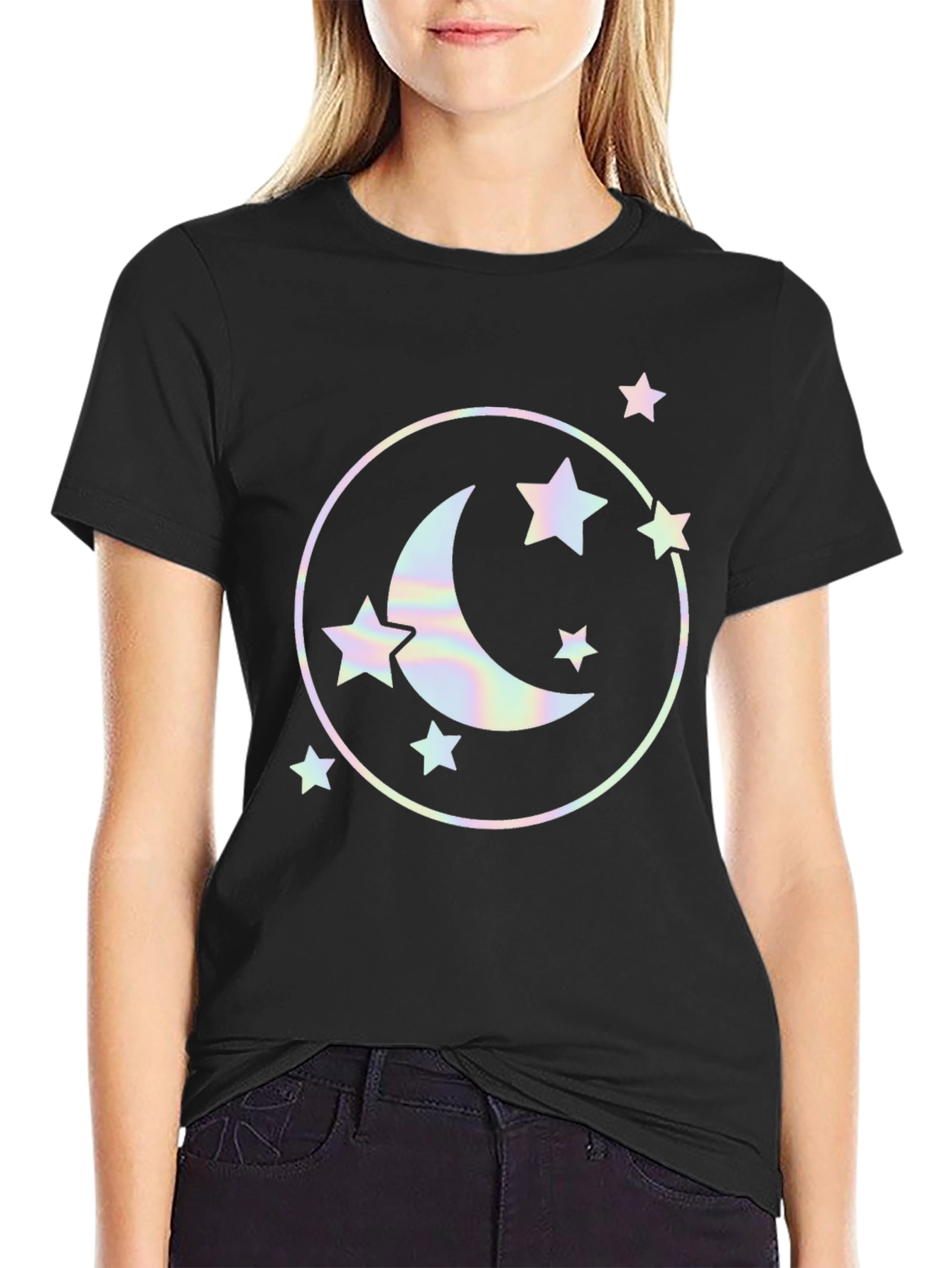 Celestial Moon & Stars Graphic Black T-Shirt