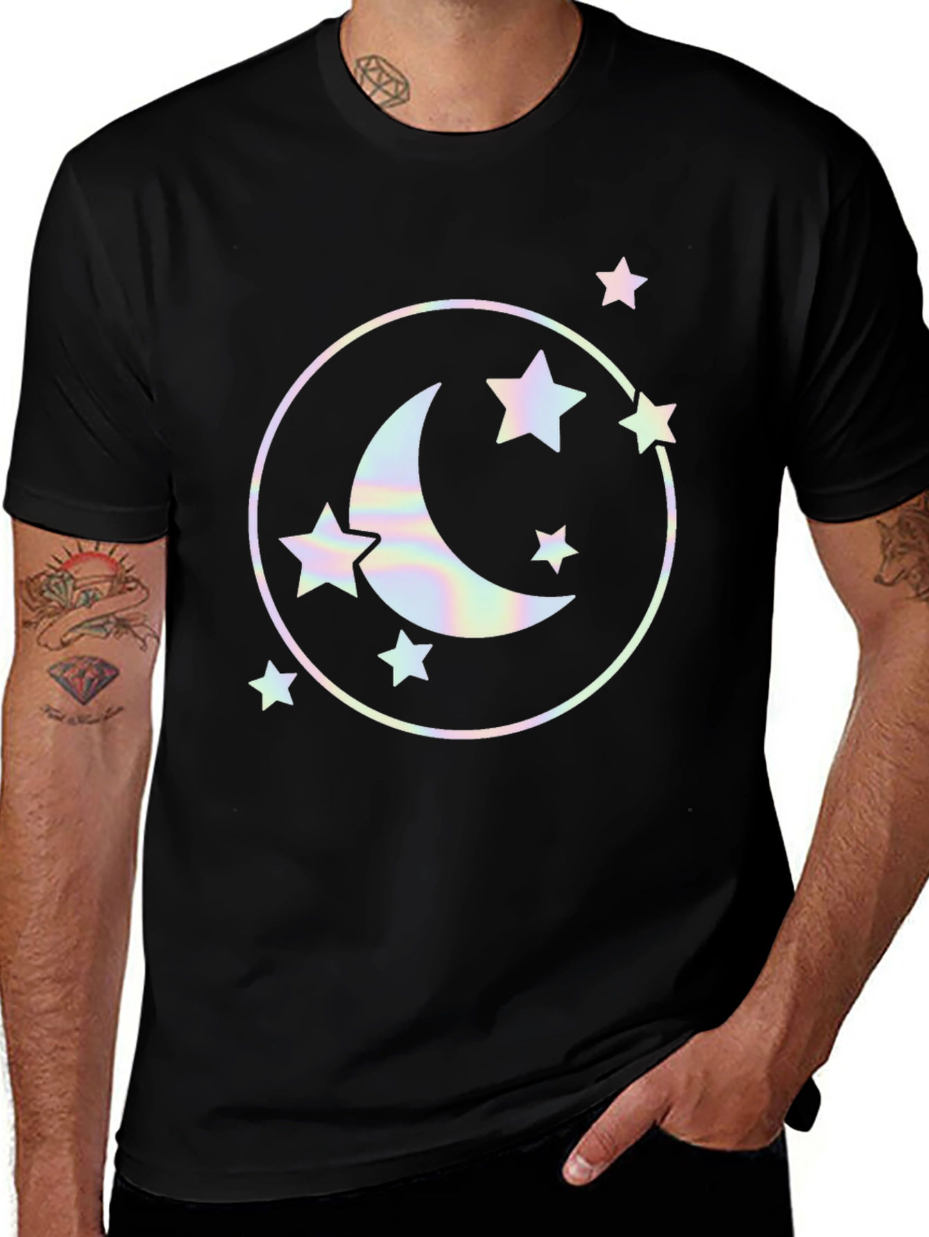 Celestial Moon & Stars Graphic Black T-Shirt