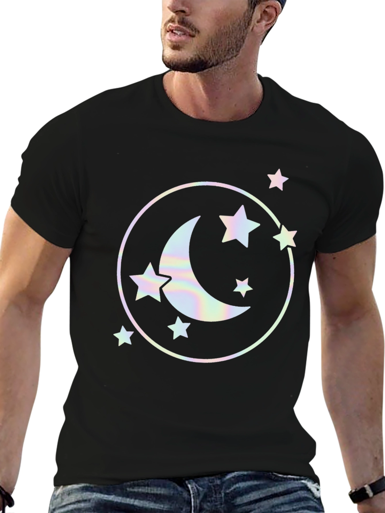 Celestial Moon & Stars Graphic Black T-Shirt