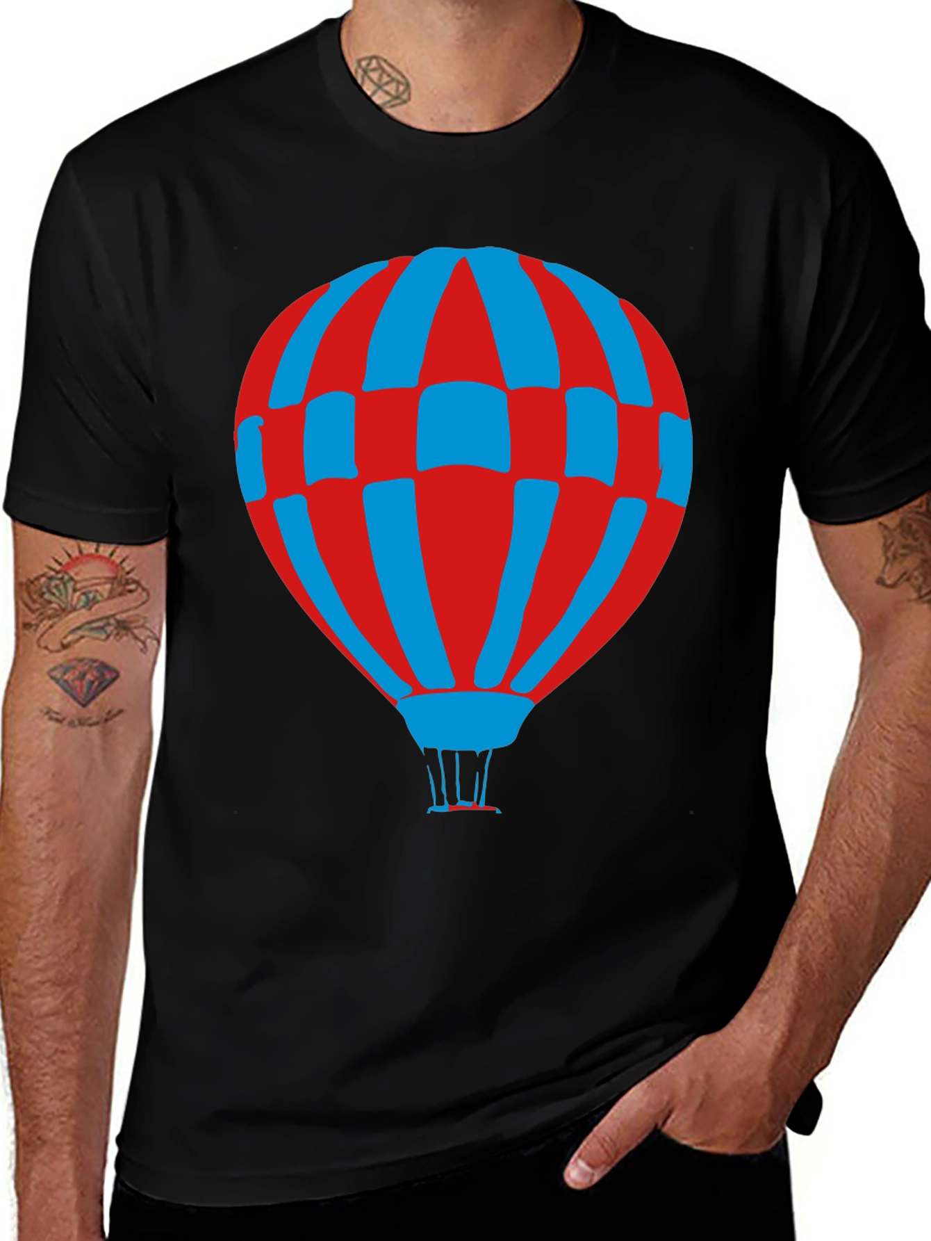 Retro Hot Air Balloon Graphic Tee - Black