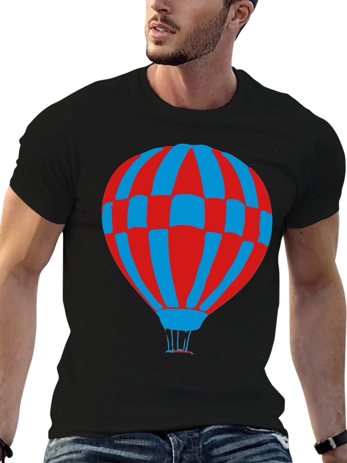 Retro Hot Air Balloon Graphic Tee - Black