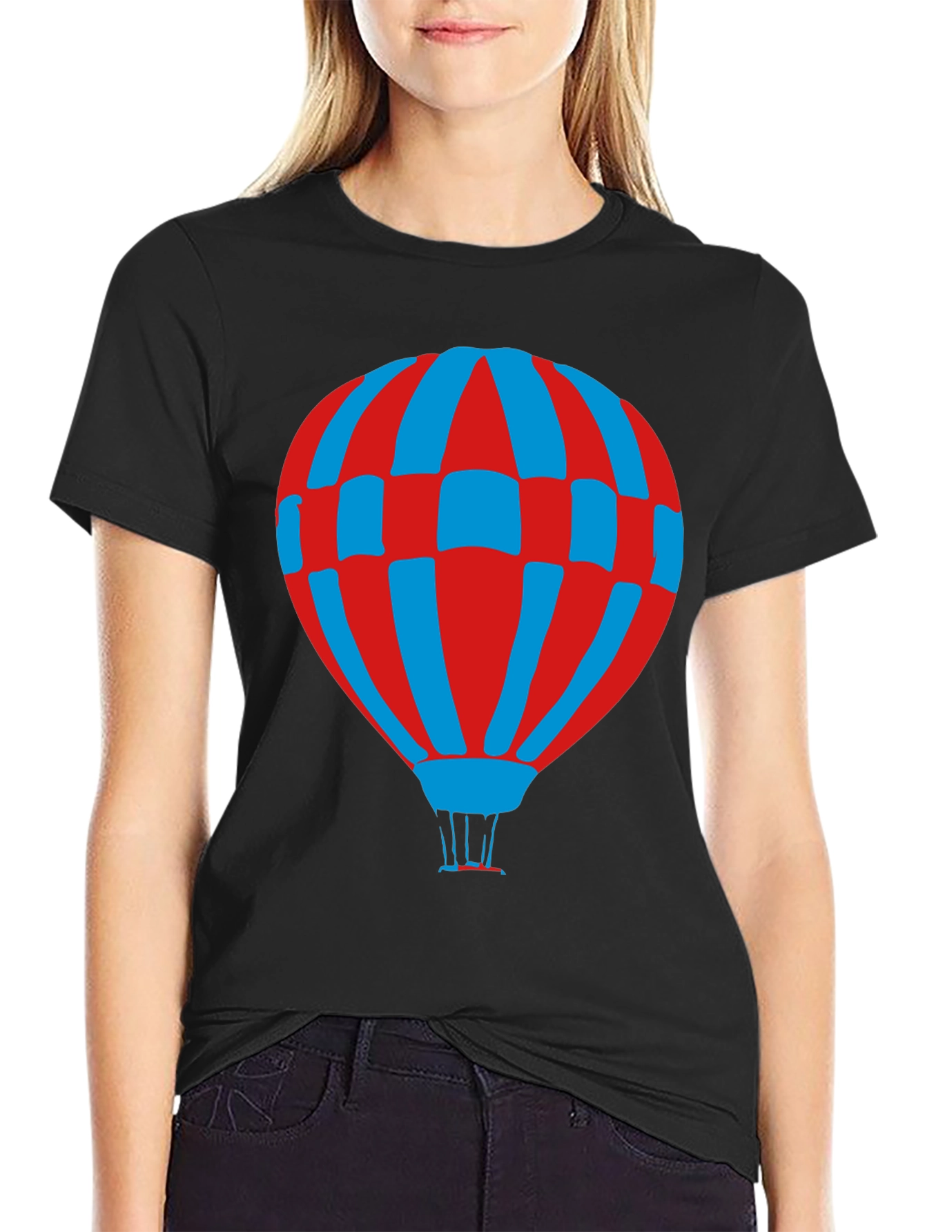 Retro Hot Air Balloon Graphic Tee - Black