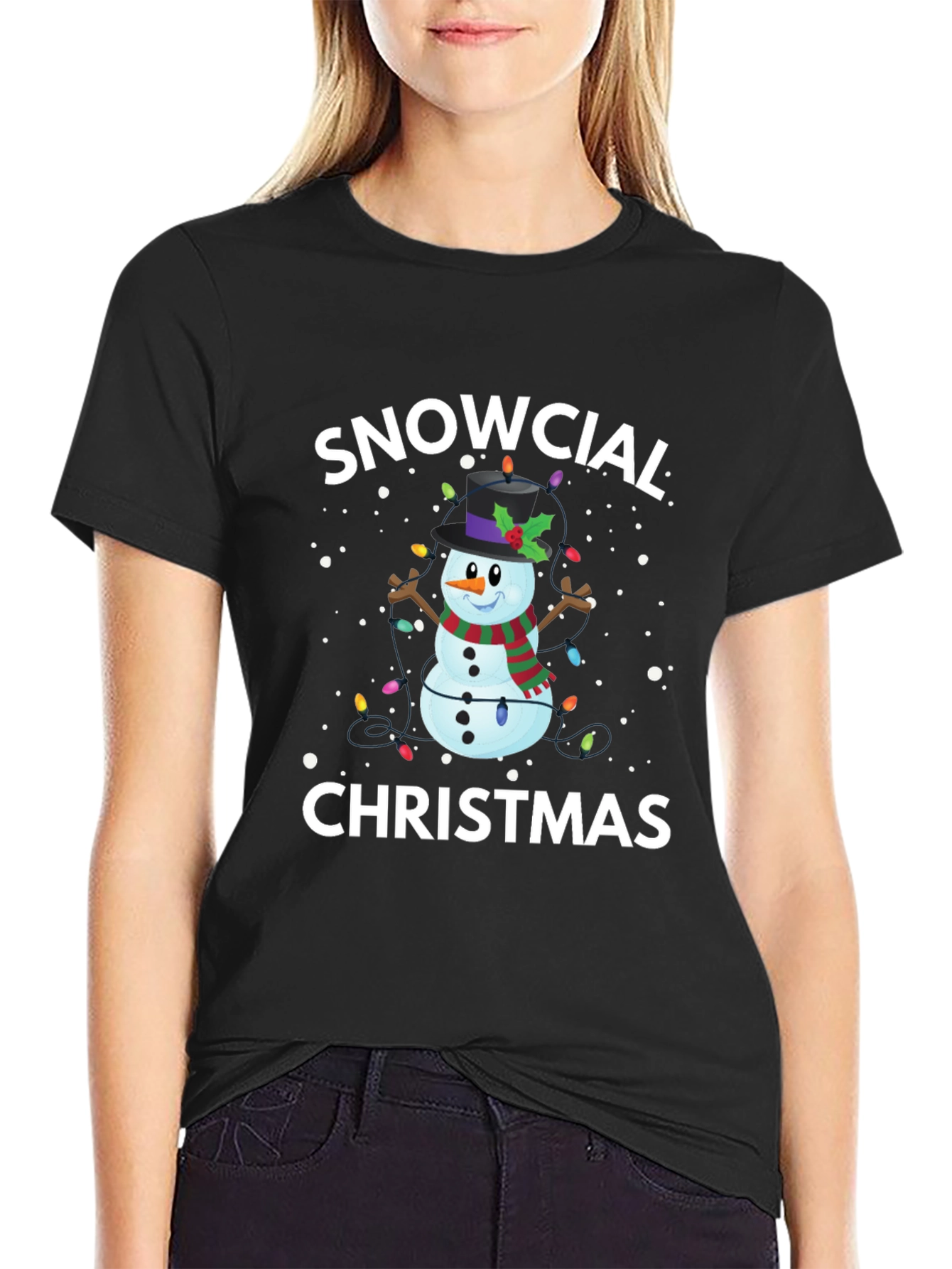 Snowcial Christmas Black T-Shirt