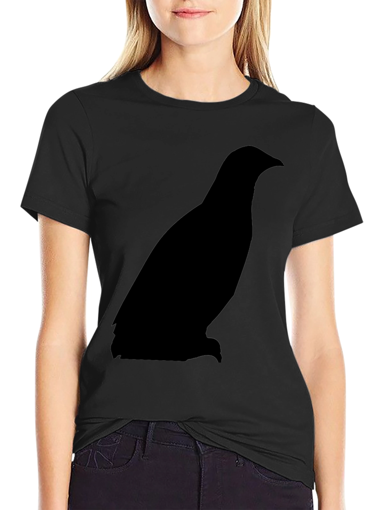 Mens Black T-Shirt with Bird Silhouette Graphic