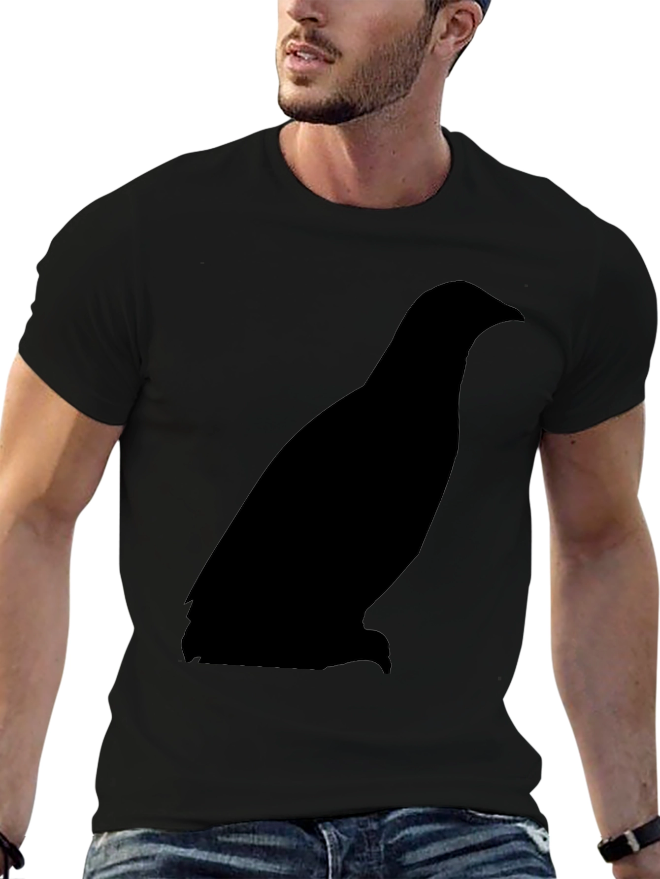 Mens Black T-Shirt with Bird Silhouette Graphic