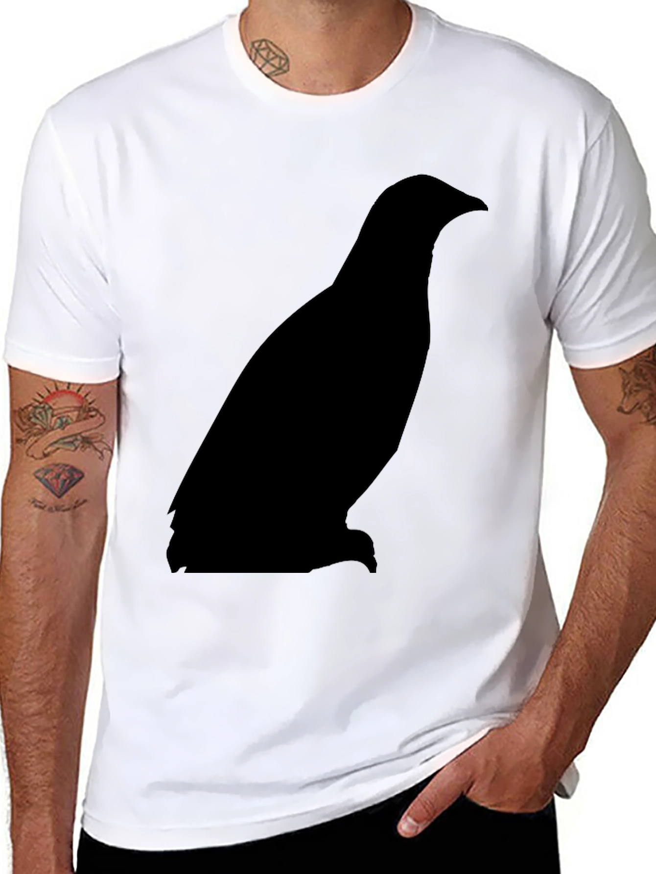 Mens Black T-Shirt with Bird Silhouette Graphic