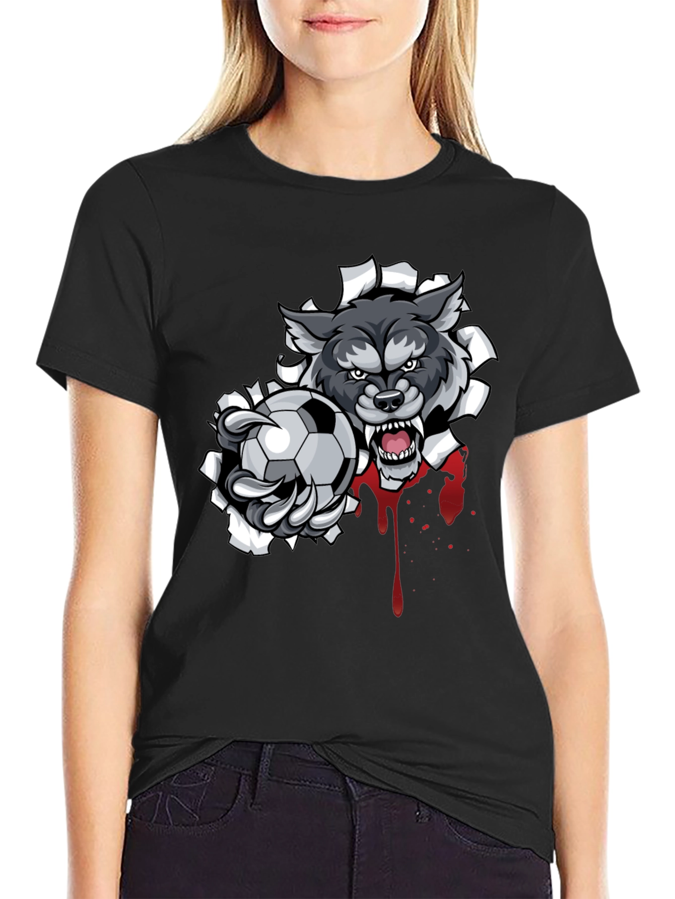 Wolf Soccer Ball Graphic T-Shirt