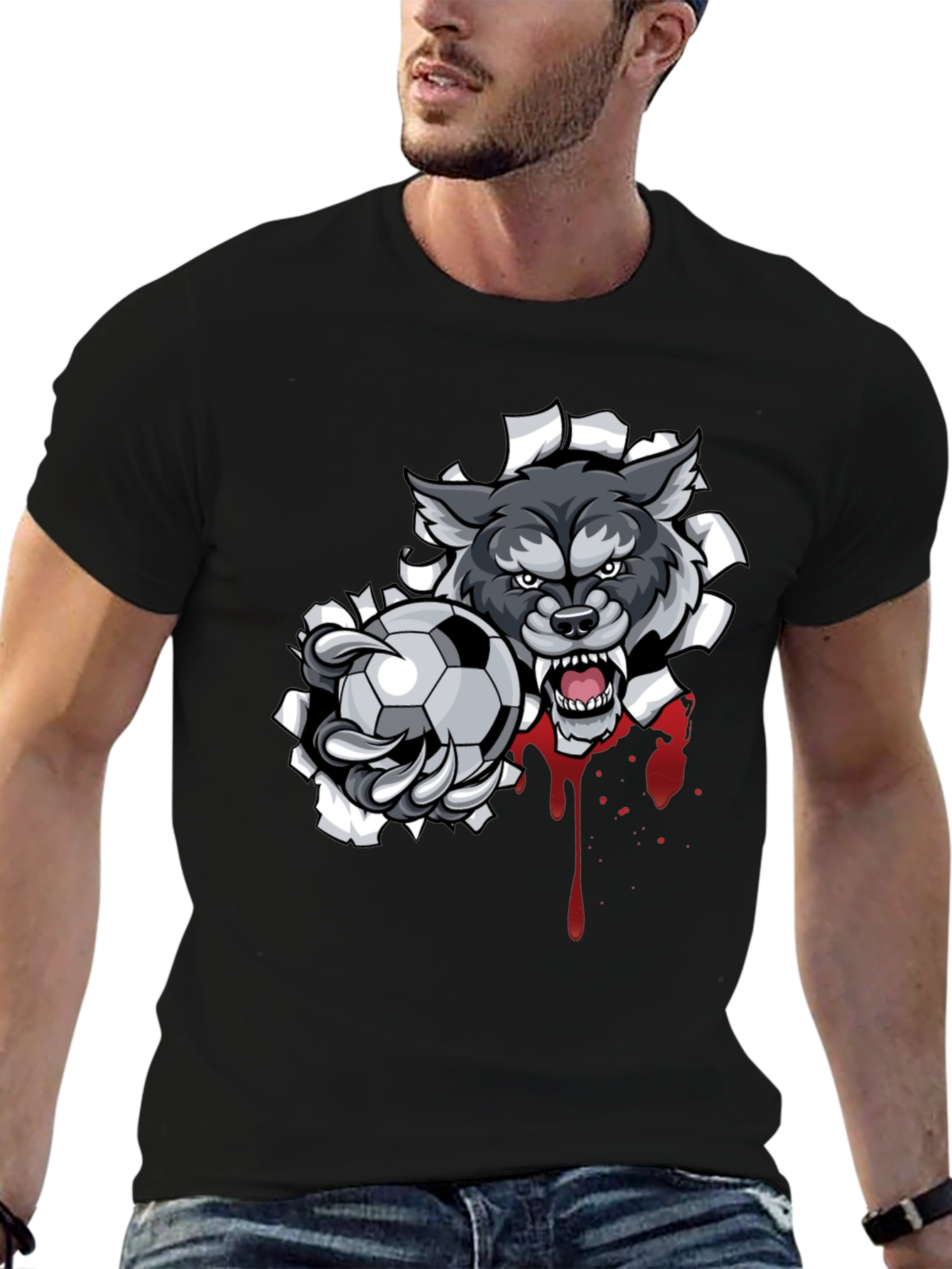 Wolf Soccer Ball Graphic T-Shirt