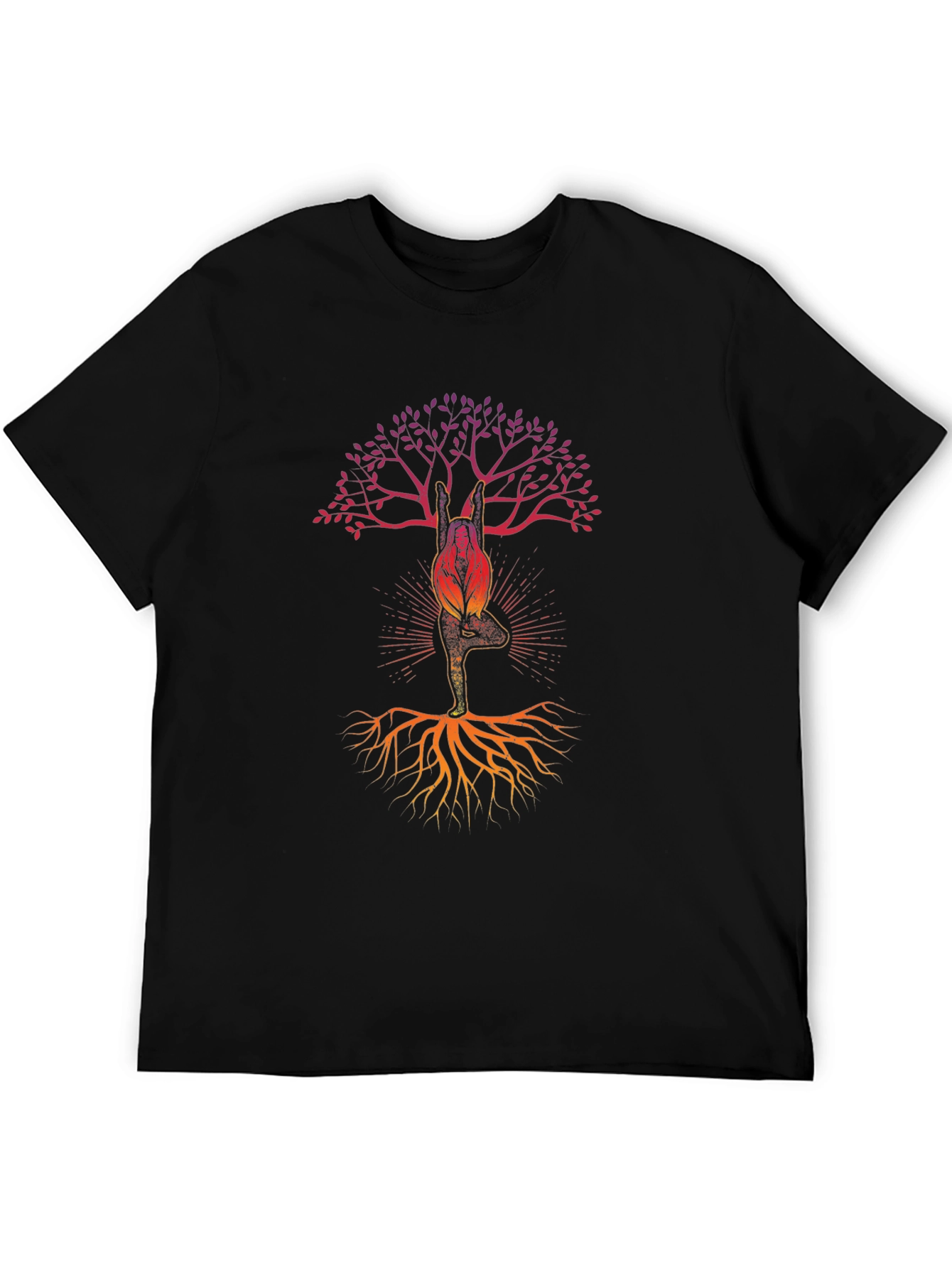 Yoga Tree Graphic Tee - Mens Black Cotton T-Shirt