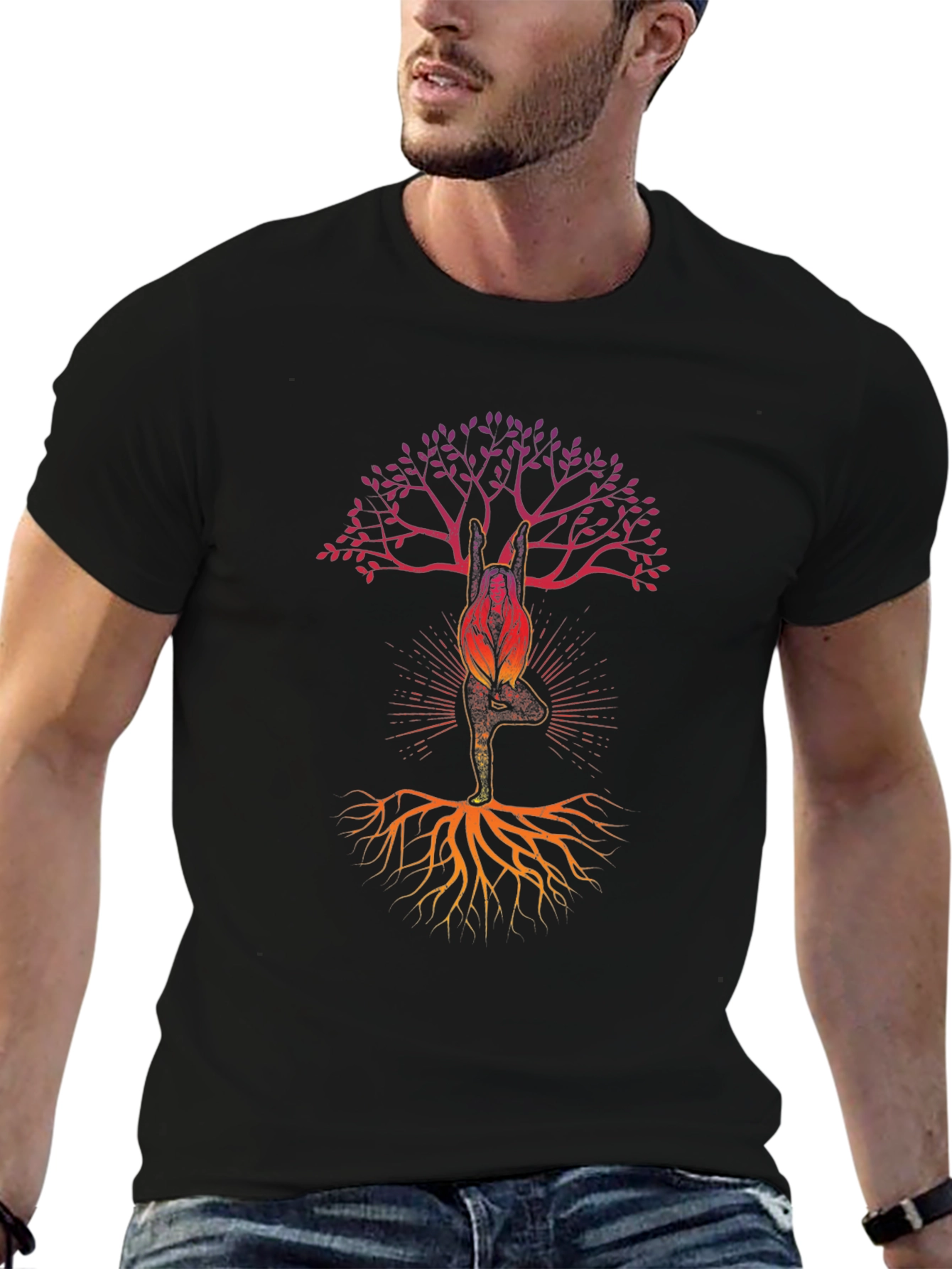 Yoga Tree Graphic Tee - Mens Black Cotton T-Shirt