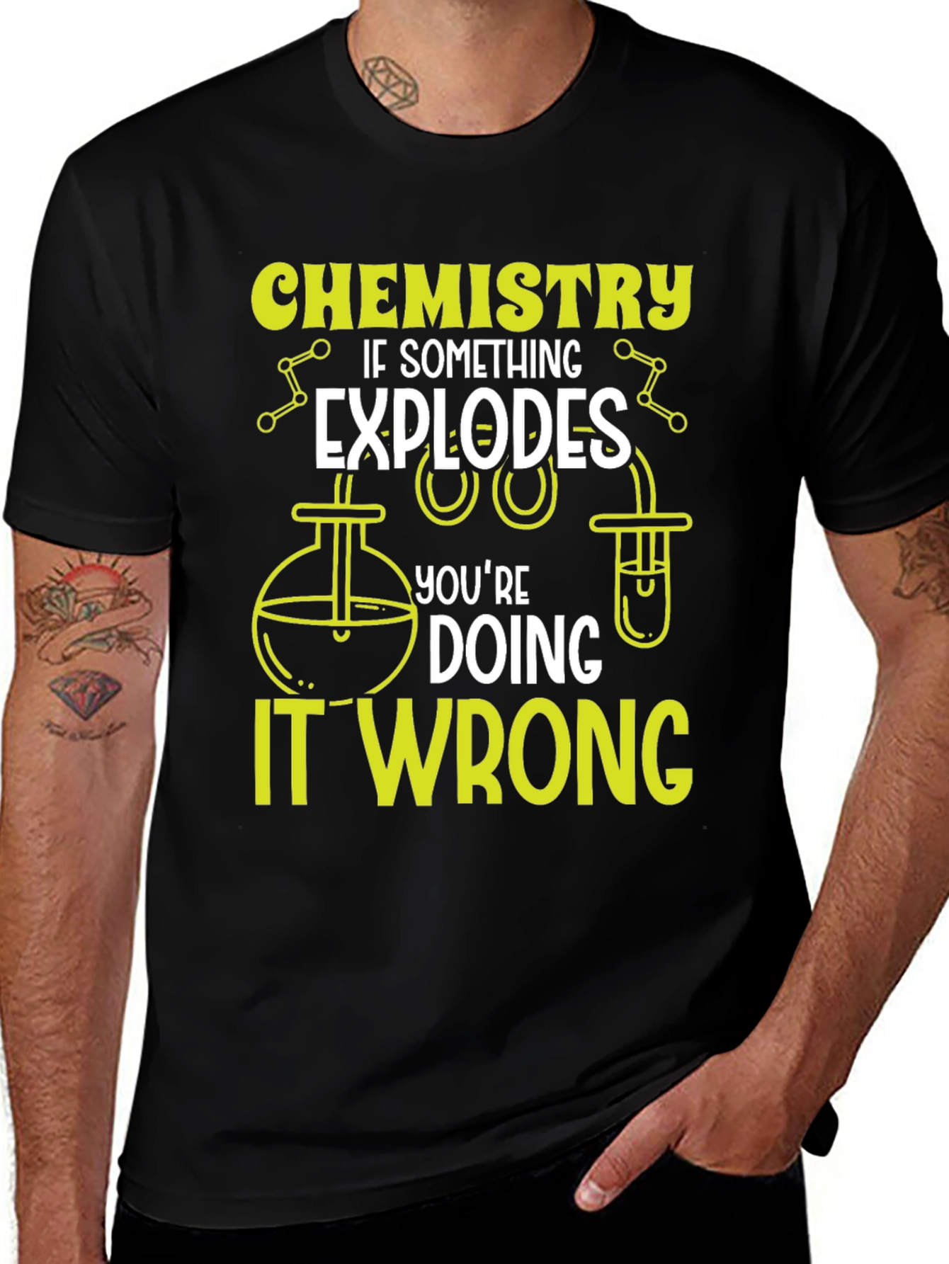 Chemistry Humor Black T-Shirt - Explosions are Wrong!