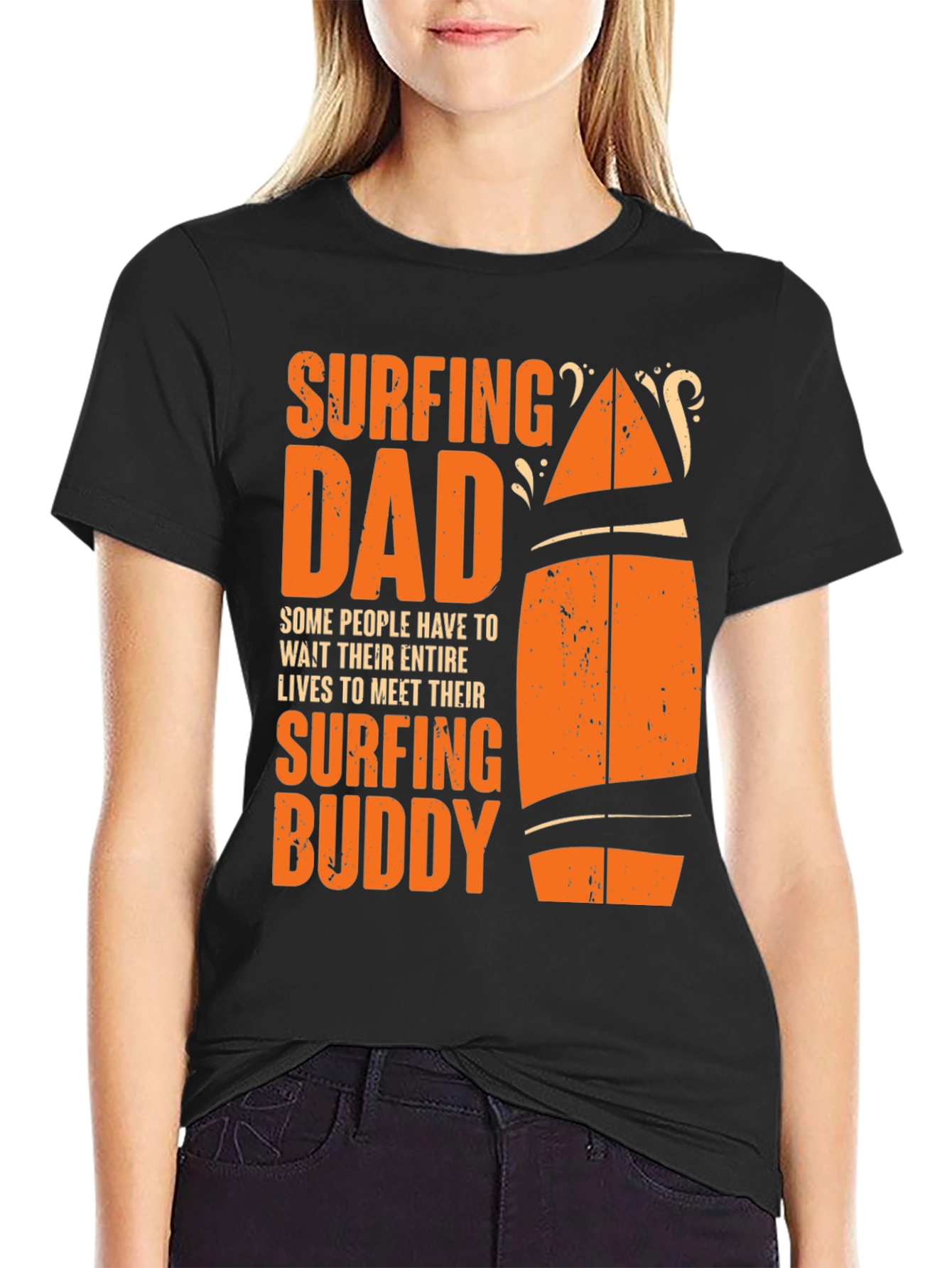 Surfing Dad & Buddy Black Cotton T-Shirt
