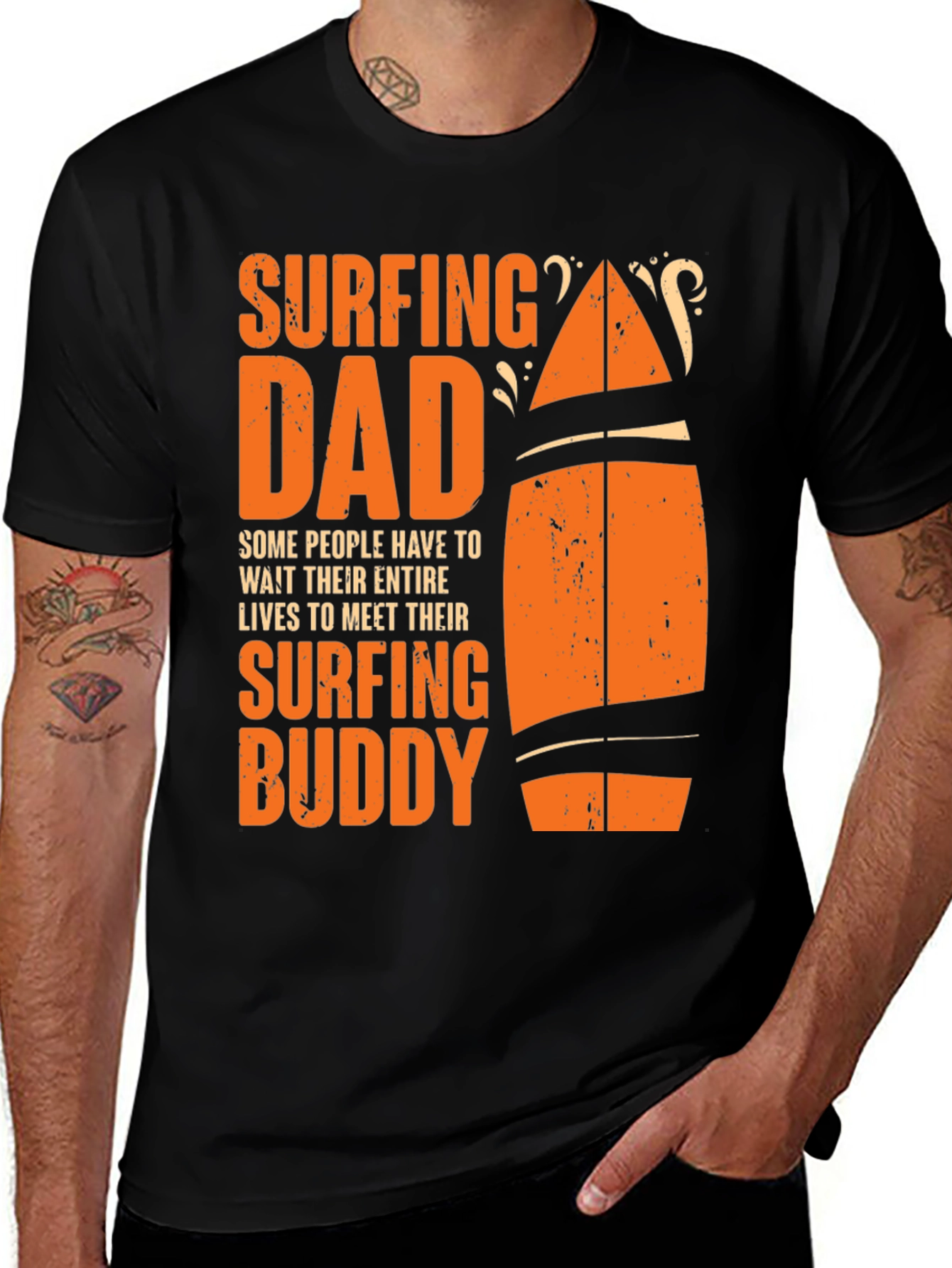 Surfing Dad & Buddy Black Cotton T-Shirt
