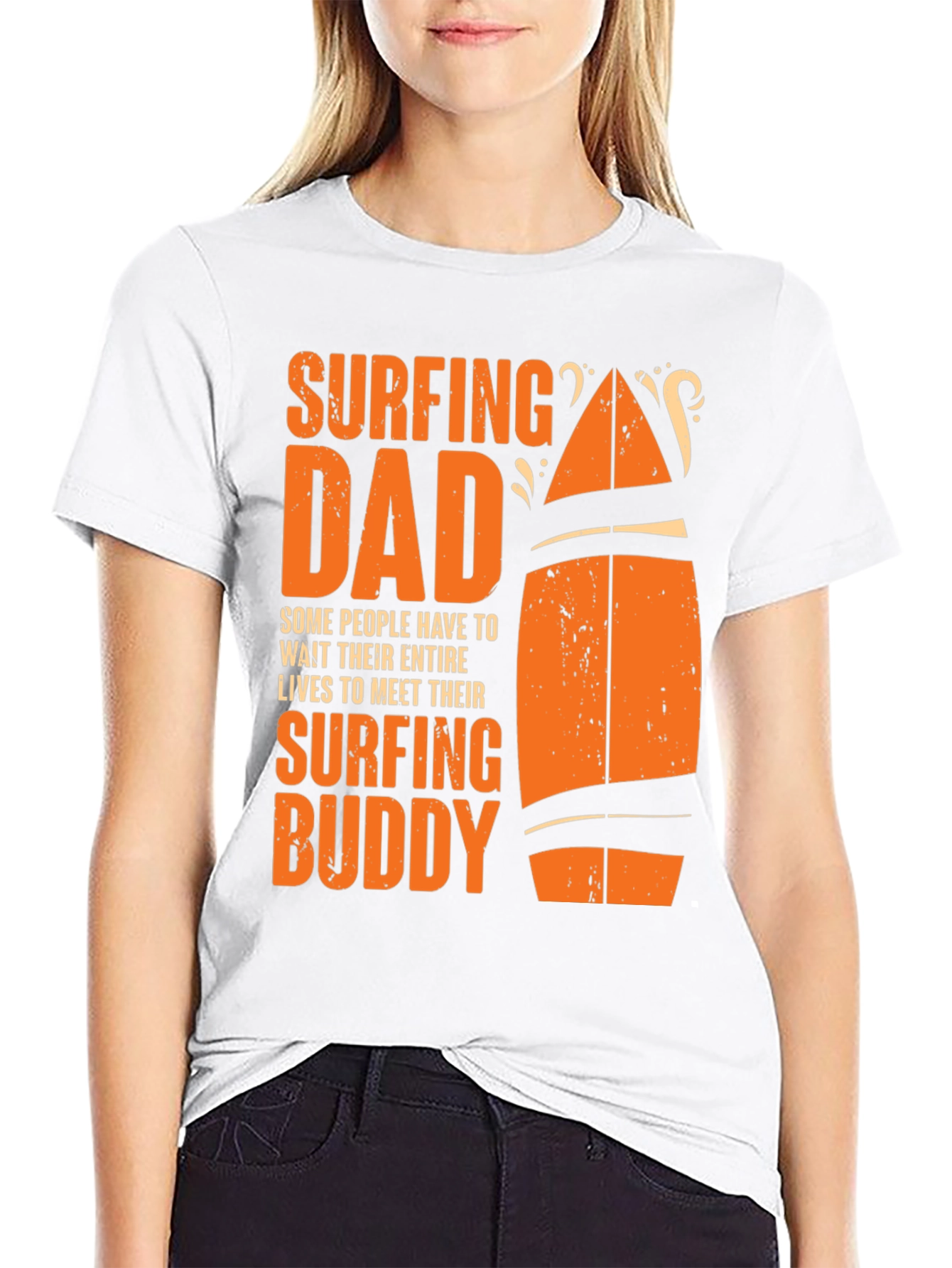 Surfing Dad & Buddy Black Cotton T-Shirt