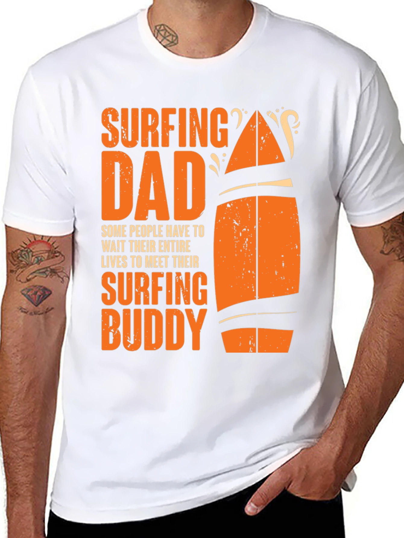Surfing Dad & Buddy Black Cotton T-Shirt