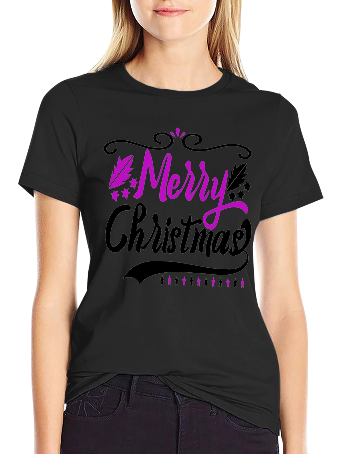 Merry Christmas Black T-Shirt Holiday Tee