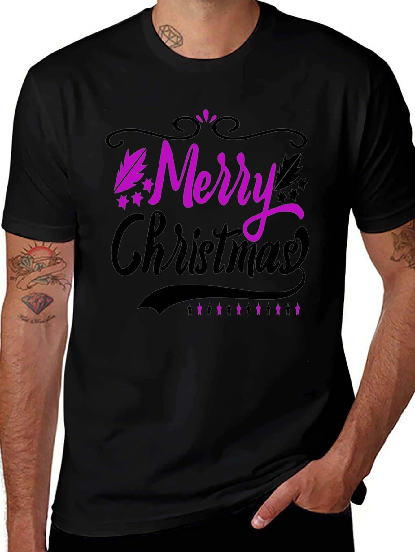 Merry Christmas Black T-Shirt Holiday Tee