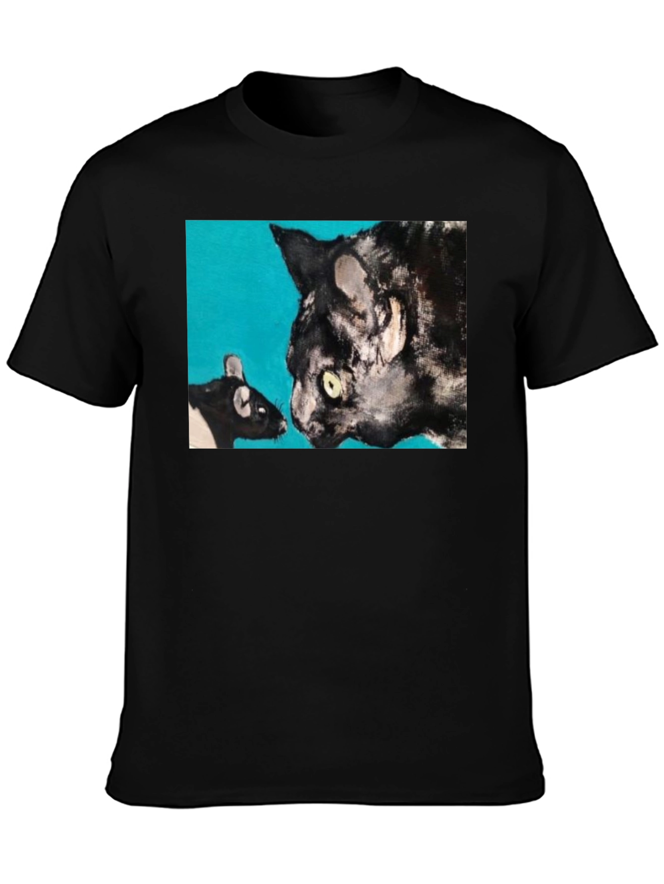 Cat and Mouse Art Graphic Black T-Shirt