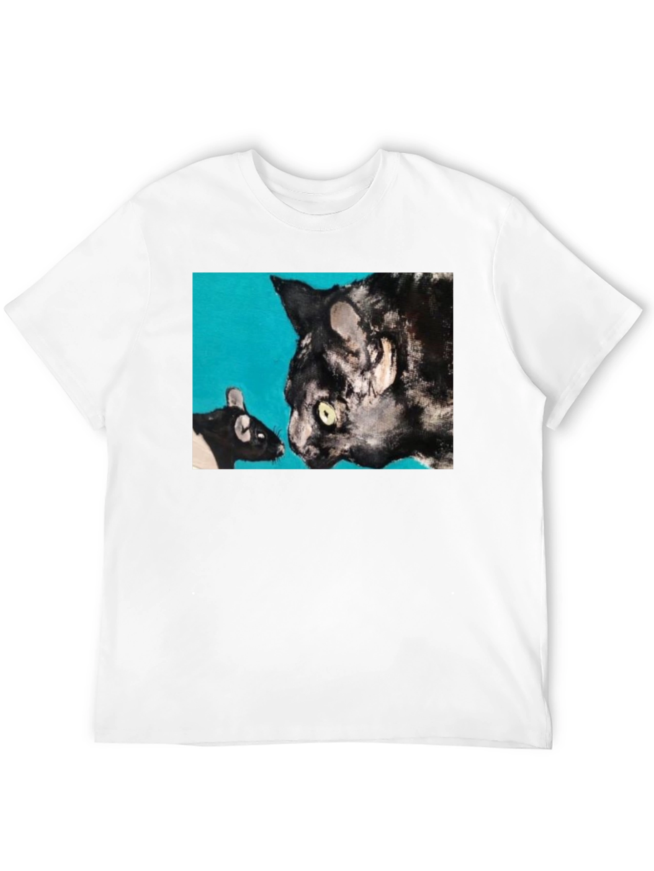 Cat and Mouse Art Graphic Black T-Shirt
