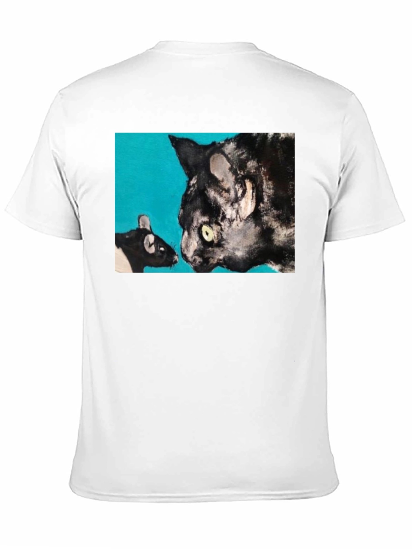 Cat and Mouse Art Graphic Black T-Shirt