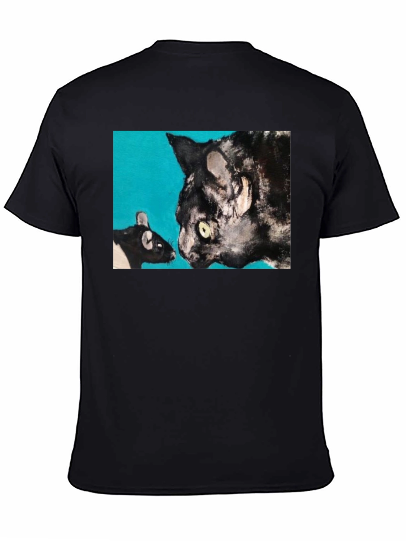 Cat and Mouse Art Graphic Black T-Shirt