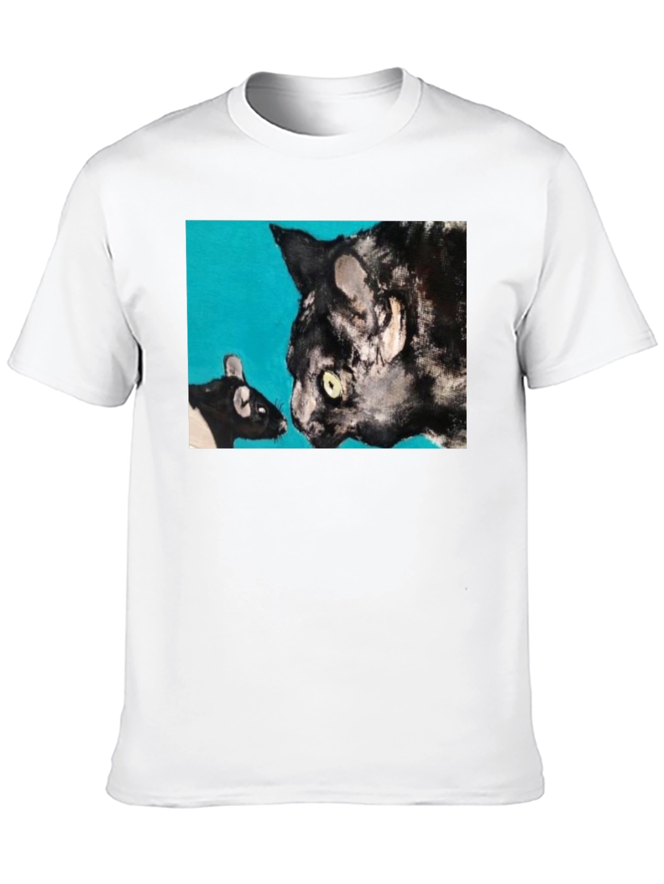 Cat and Mouse Art Graphic Black T-Shirt