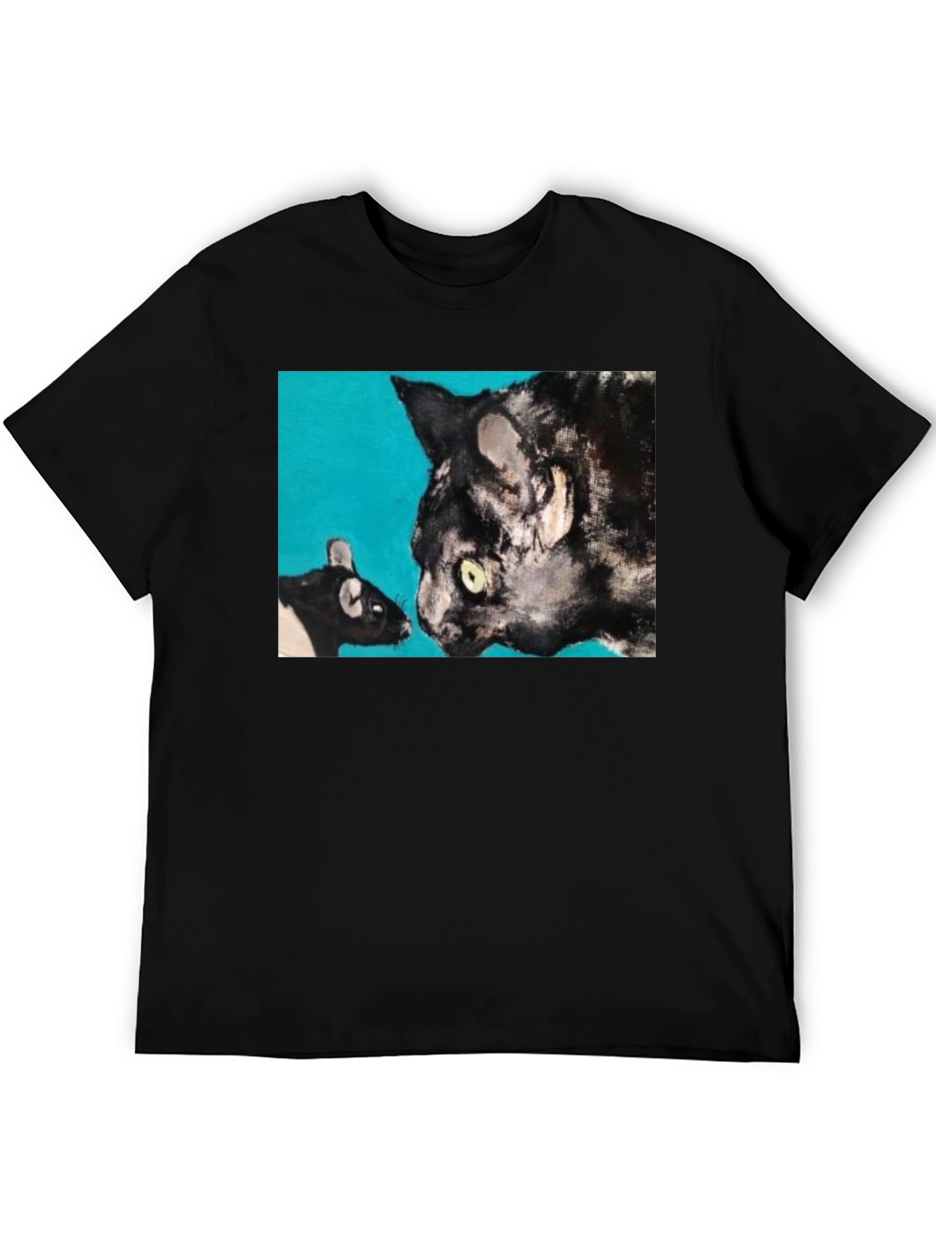 Cat and Mouse Art Graphic Black T-Shirt