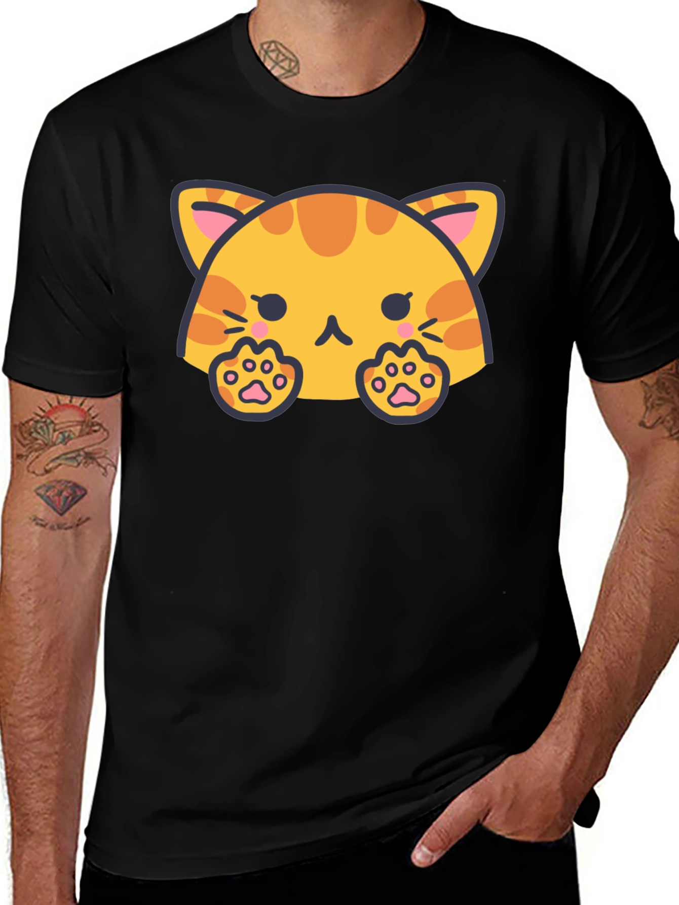Cute Cat Graphic Tee - Black