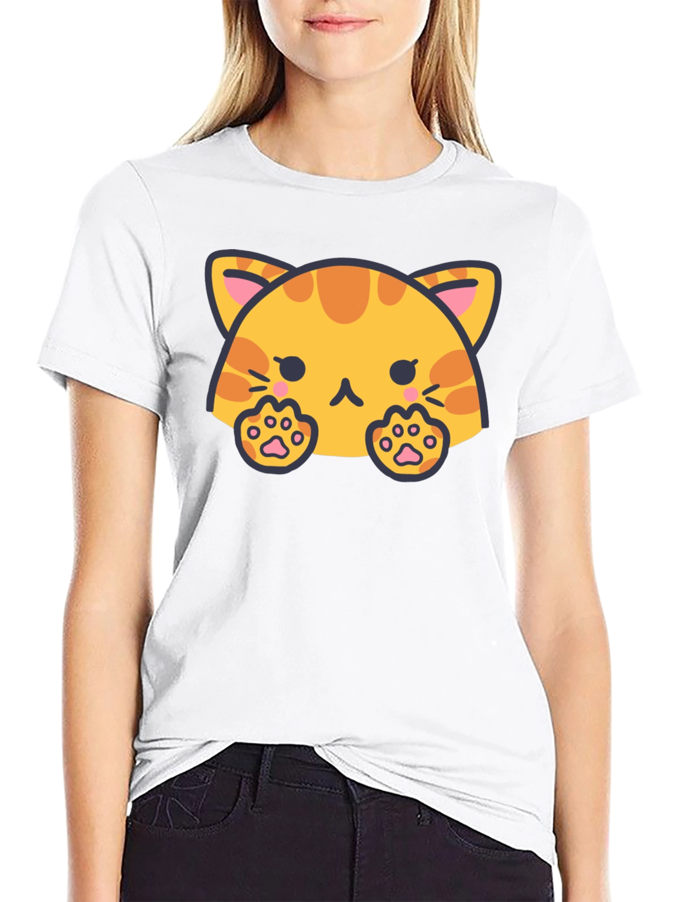 Cute Cat Graphic Tee - Black