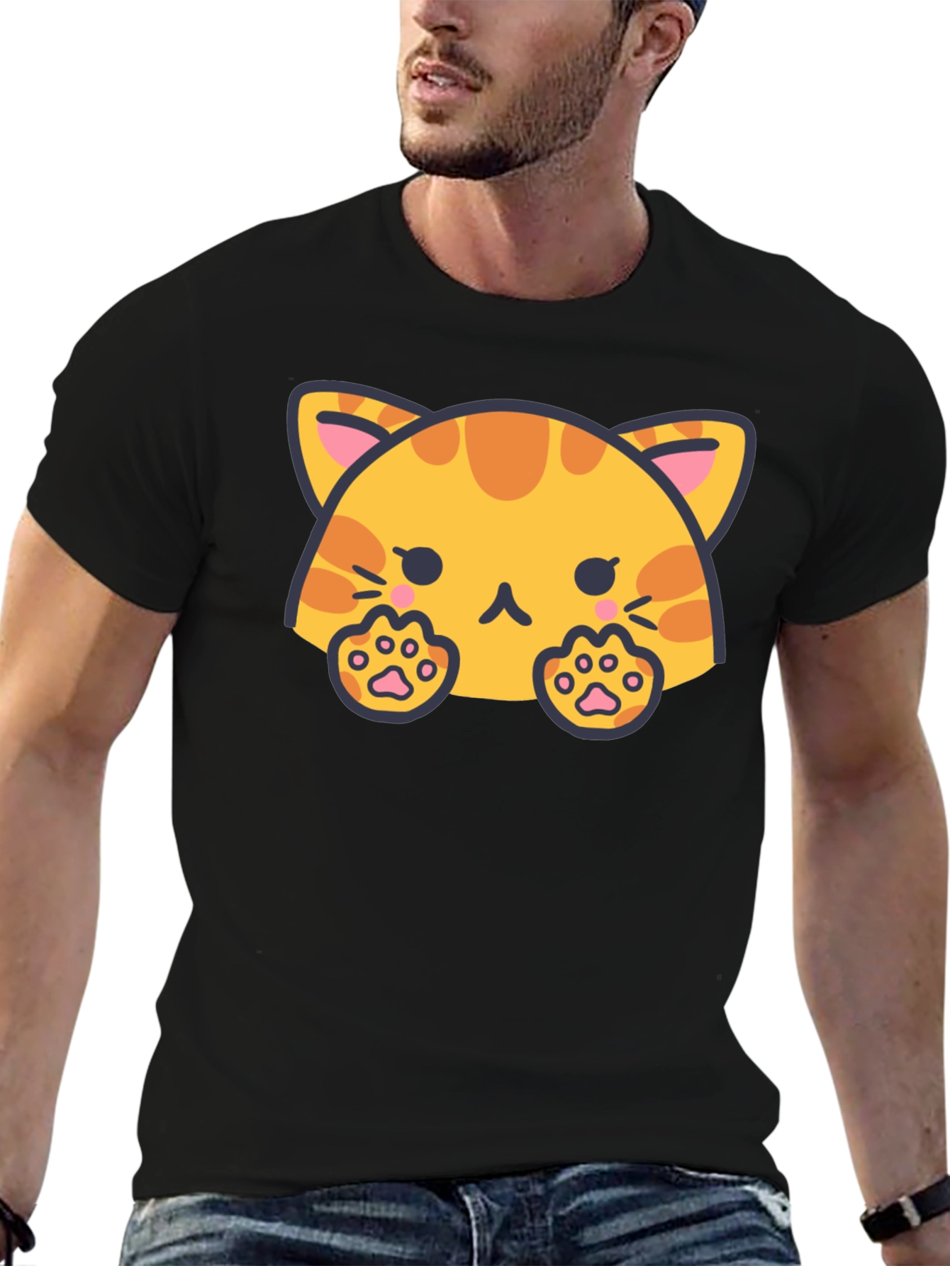 Cute Cat Graphic Tee - Black