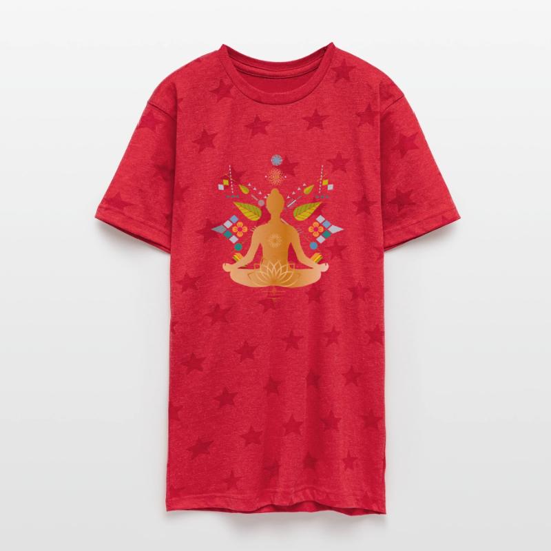 Golden yoga silhouette with colorful elements