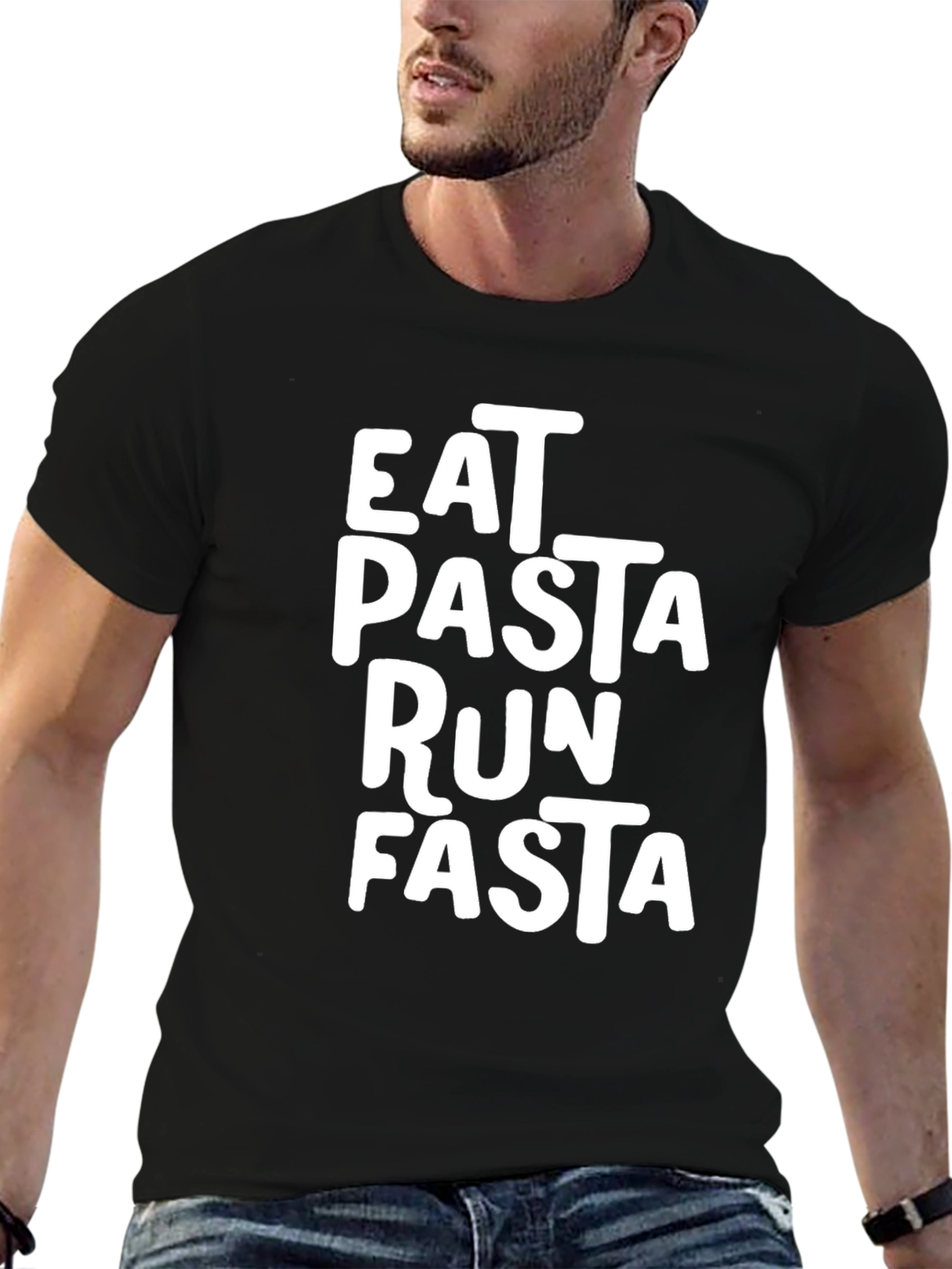 Eat Pasta Run Fasta T-Shirt - Black Cotton Blend